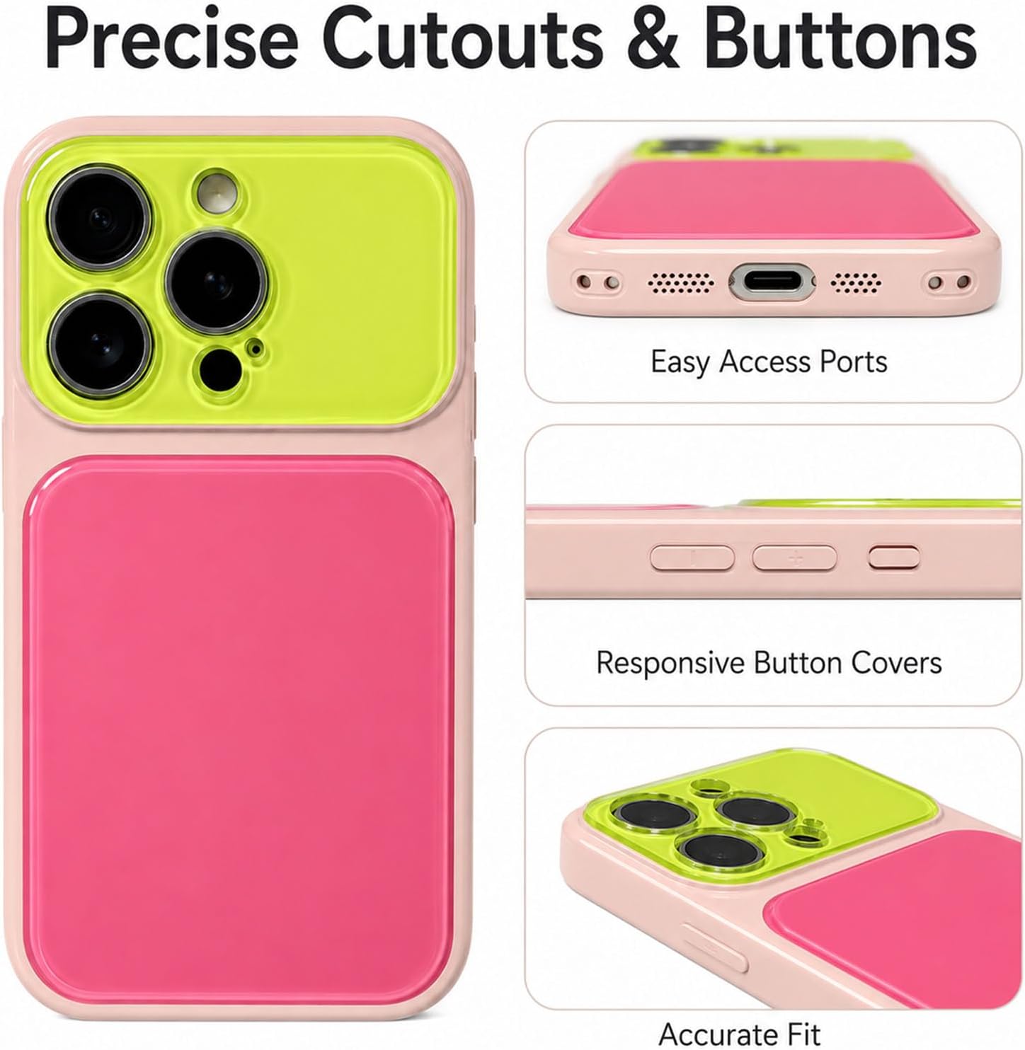 Detalle 2 de EKELYVIA iPhone 16 Pro Case, Pink TPU with Contrast Color and Raised Bezels