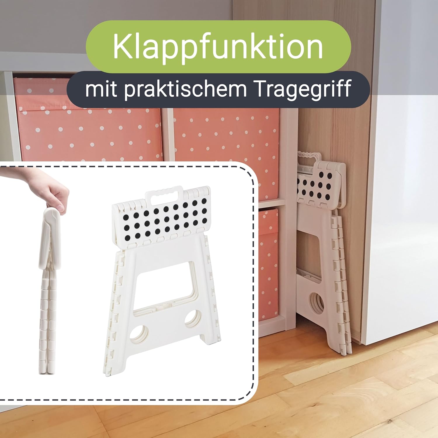 Detalle de ZOLLNER Tritthocker faltbar – Klapphocker für Kinder und Erwachsene bis 120 kg, 39 cm, Anti-Rutsch-Beschichtung