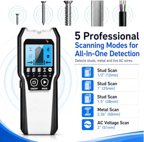 Detalle de FOLAI 5-in-1 Stud Finder Wall Scanner with LCD and Audio Alerts