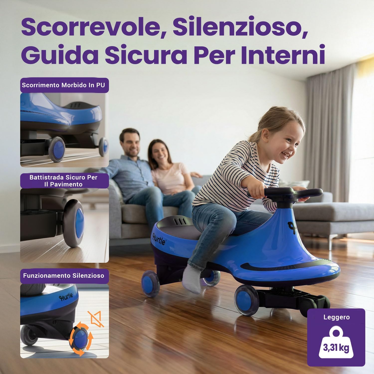Detalle de Hurtle Macchina per Bambini cavalcabile a movimento oscillante, senza pedali né batterie (blu)