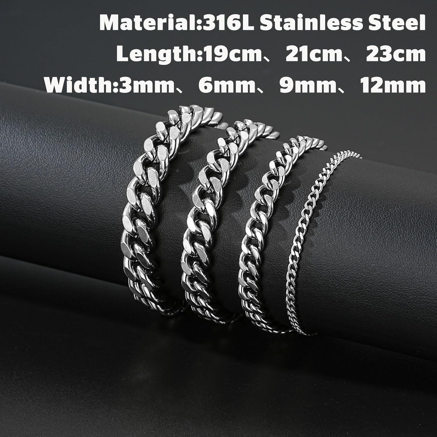 Detalle de Esmoly Bracciale da Uomo in Acciaio Inossidabile 316L – Catena Cubana, 19/21/23 cm