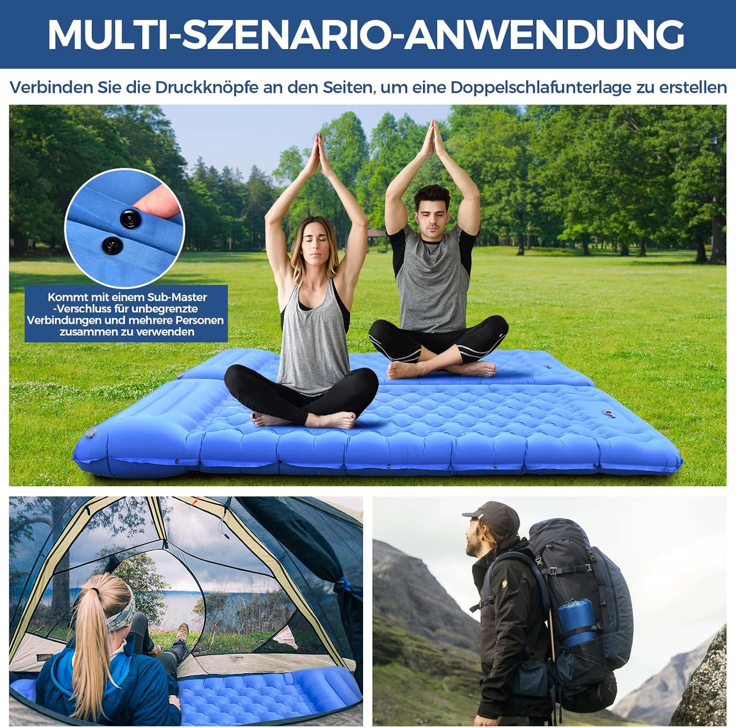 Thumbnail 4 de NAPASA Isomatte Camping 200x70x14 cm (14 cm dick) mit Fußpumpe und Kissen – wasserdicht, Anti-Ripstop
