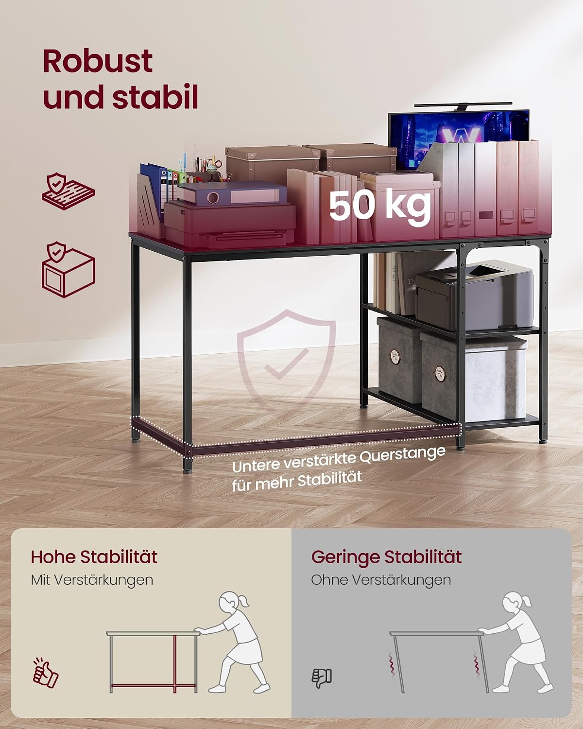 Thumbnail 5 de VASAGLE LWD136BE01 Eckschreibtisch in L-Form (120 x 80 cm) mit Stauraum und höhenverstellbarer Ablage