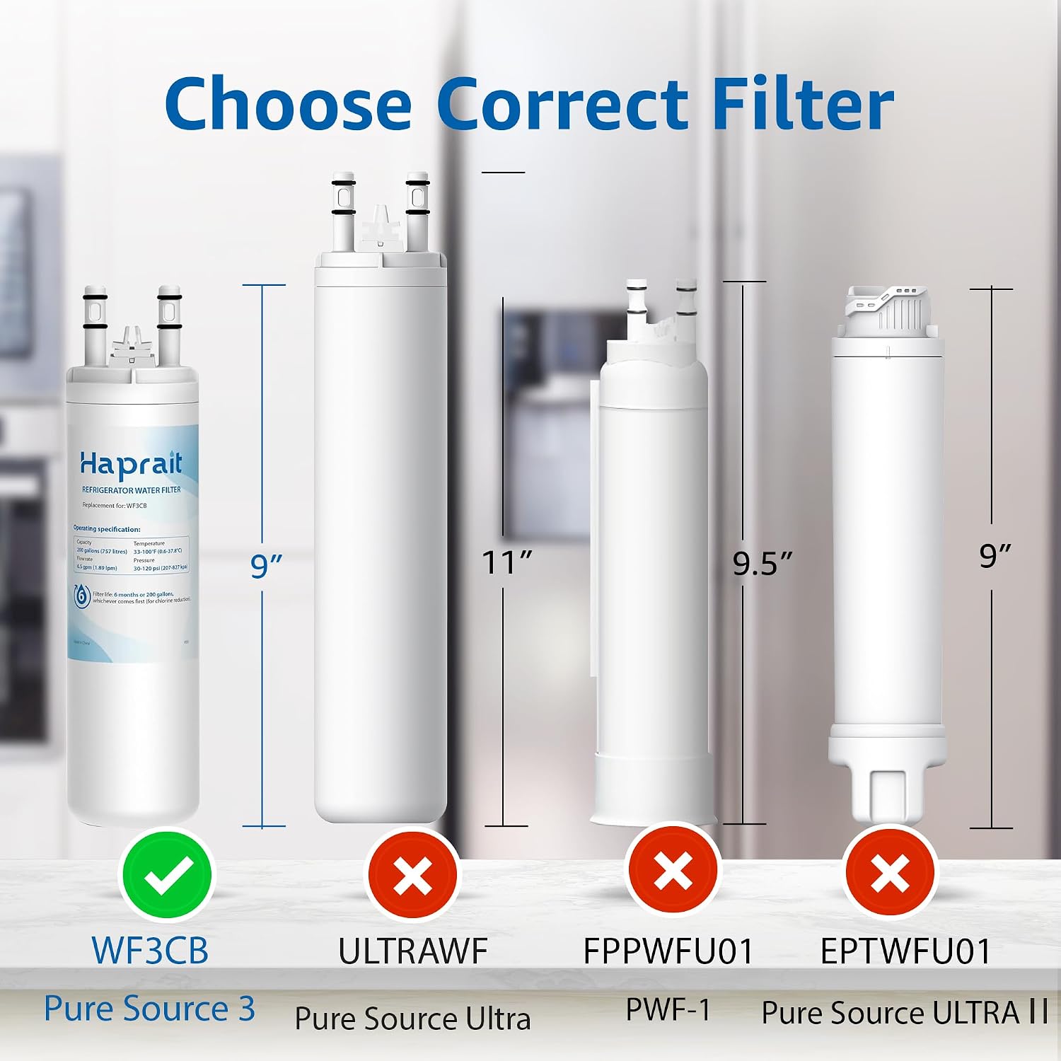 Detalle 2 de Haprait HP006 Refrigerator Water Filter, 3-Pack, Carbon Fiber, NSF/ANSI 42