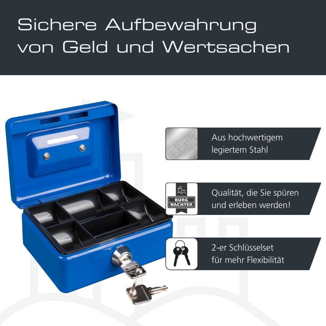 Thumbnail 3 de BURG-WÄCHTER Geldkassette Money 5012 abschließbar mit Schlüssel, Einwurfschlitz und Hartgeldeinsatz, blau