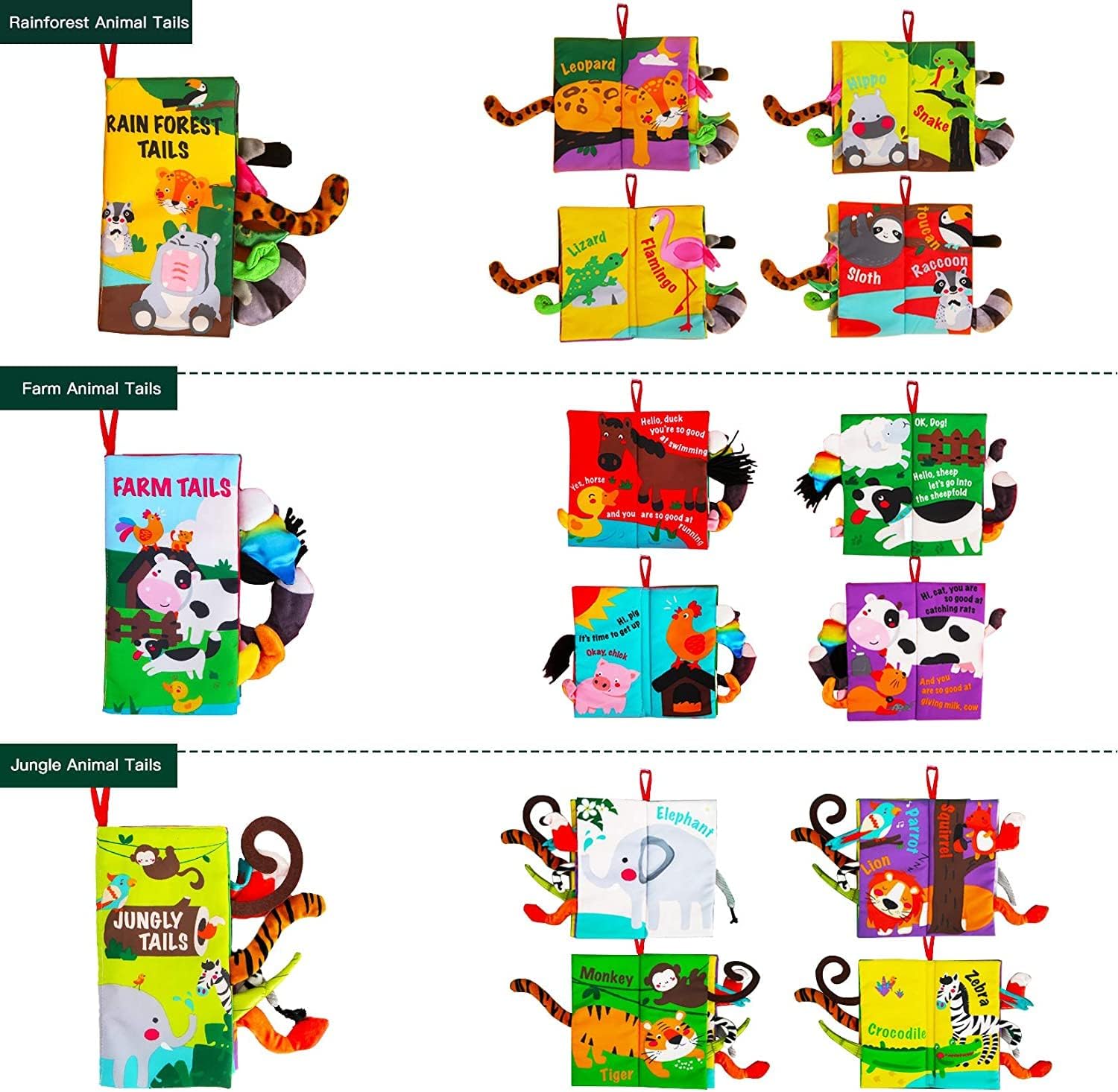 Detalle de beiens Quiet Book Set 0–6 Monate – 3 Stück Stoffbuch mit sensorischen Elementen