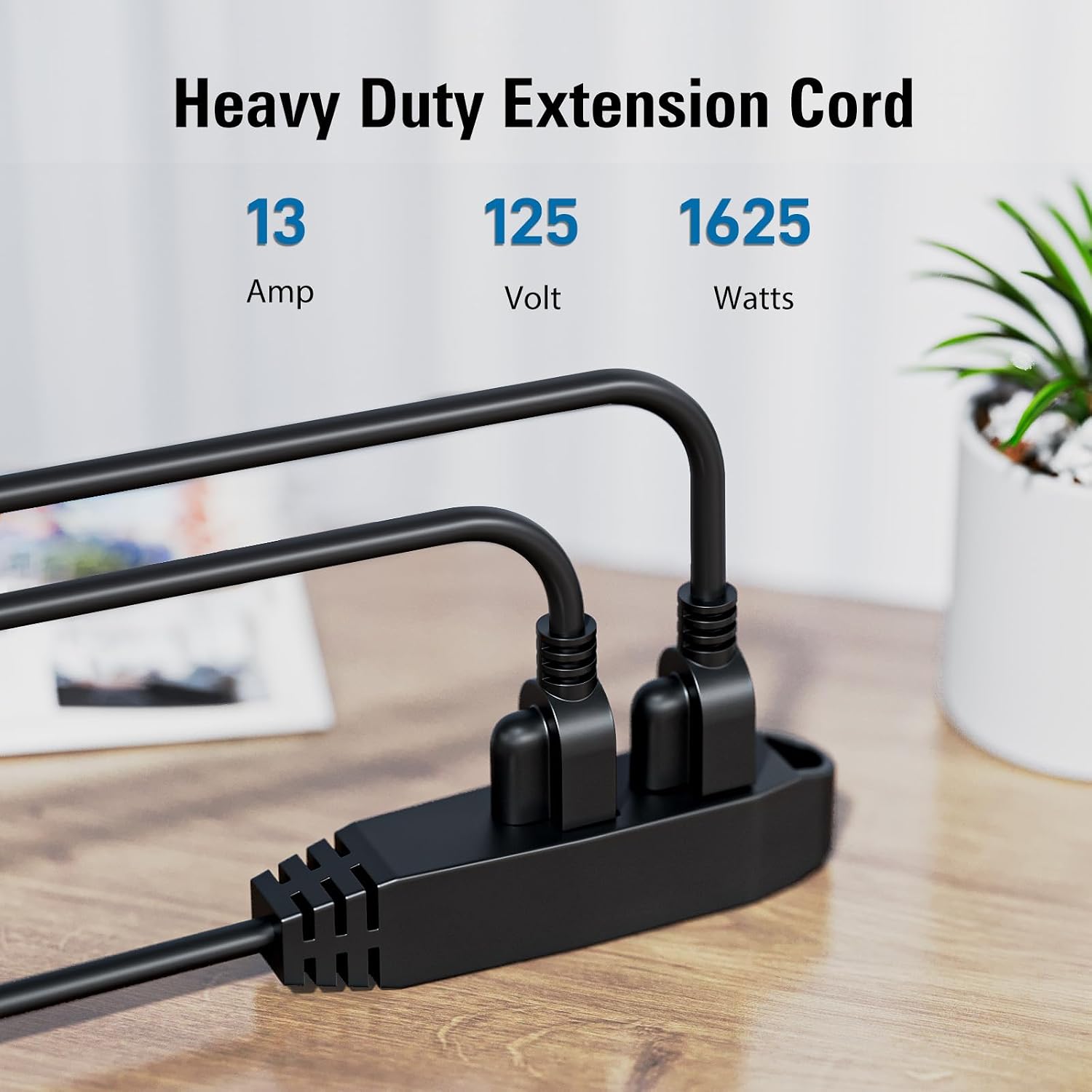 Detalle de K KASONIC FL-110A 25-Foot 3-Outlet Grounded Extension Cord, Black