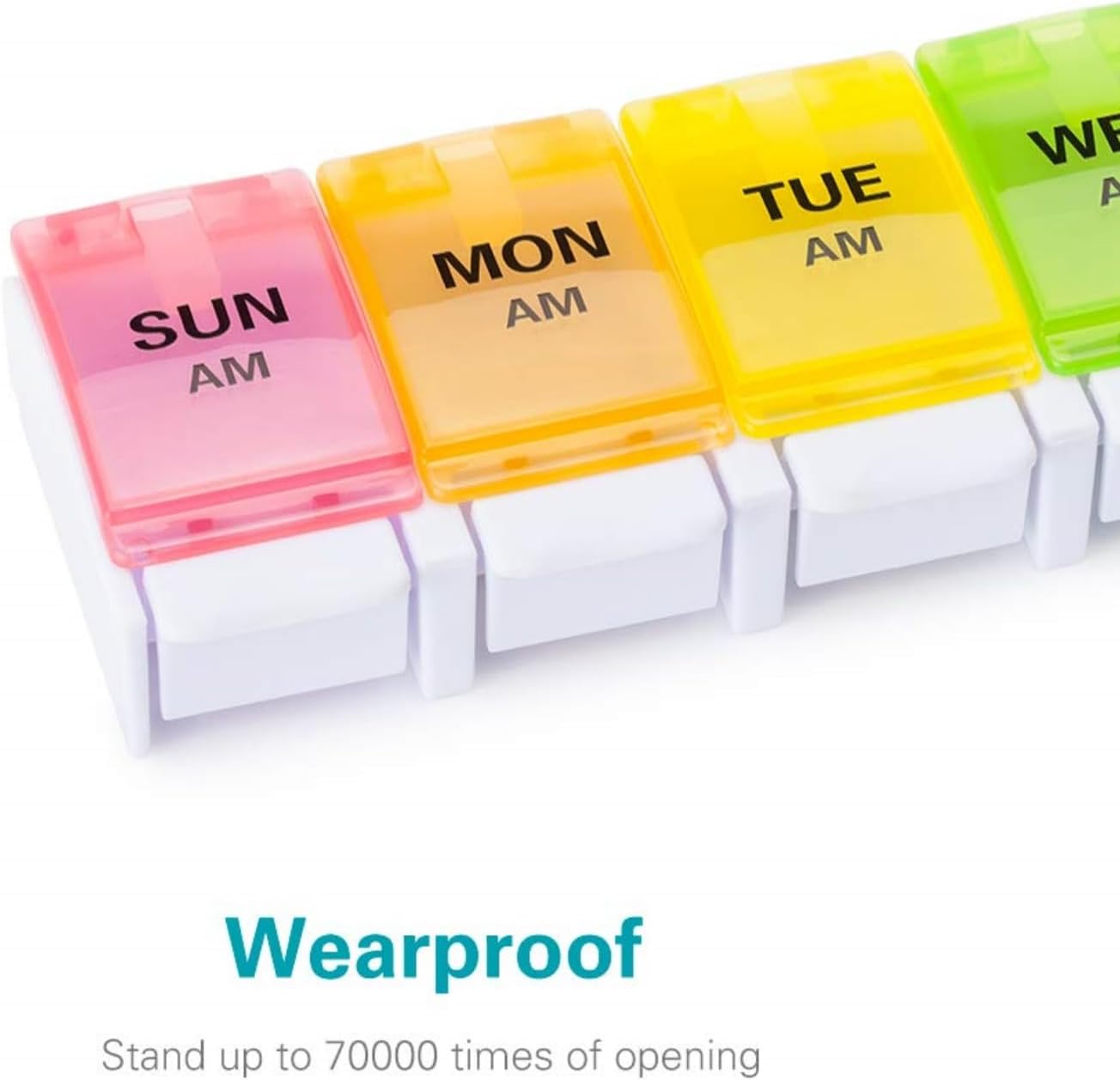 Detalle de Sukuos AM PM Weekly Pill Organizer 2 Times a Day – Large 7 Day Case (Rainbow)