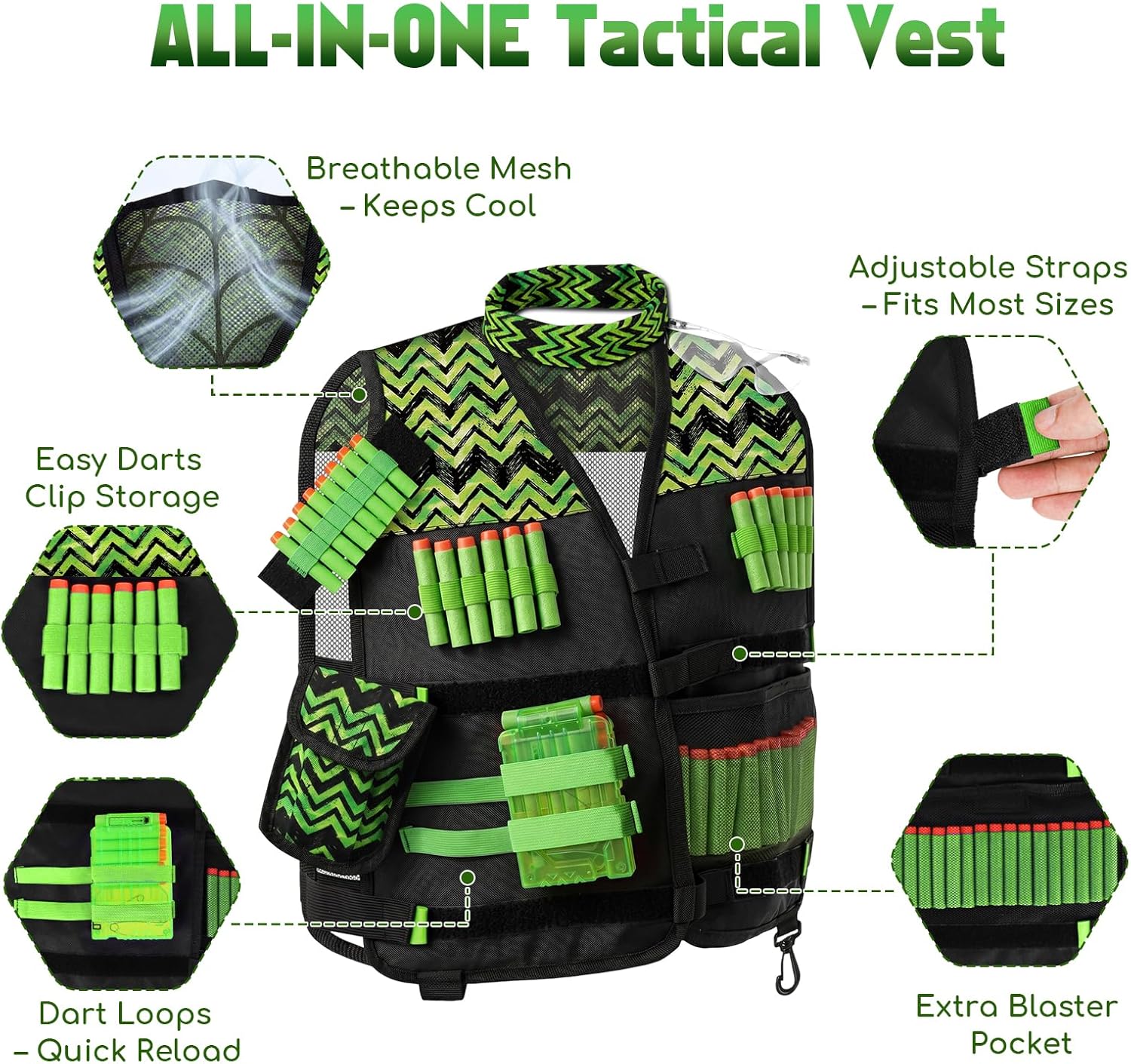 Detalle de Lehoo Castle Nerf Vest Kit 2 Pack for Kids (with darts, masks and reload clips)
