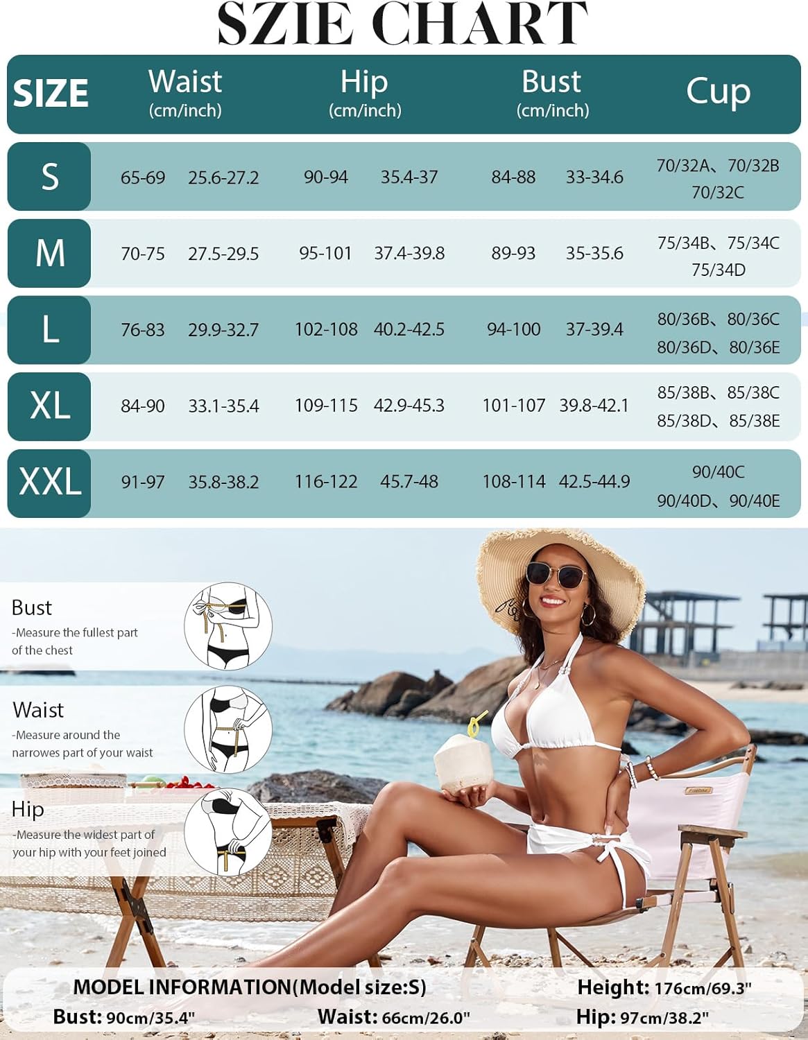 Thumbnail 5 de CMTOP Bikini donna due pezzi halter triangolo con imbottiture removibili e slip vita alta con coulisse