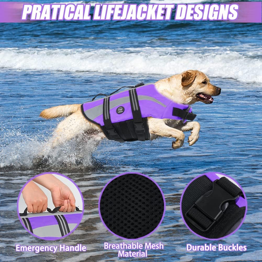 Detalle 2 de EMUST Life Jacket for Large Dogs — Double Rescue Handles, High Reflective, Purple, Size L