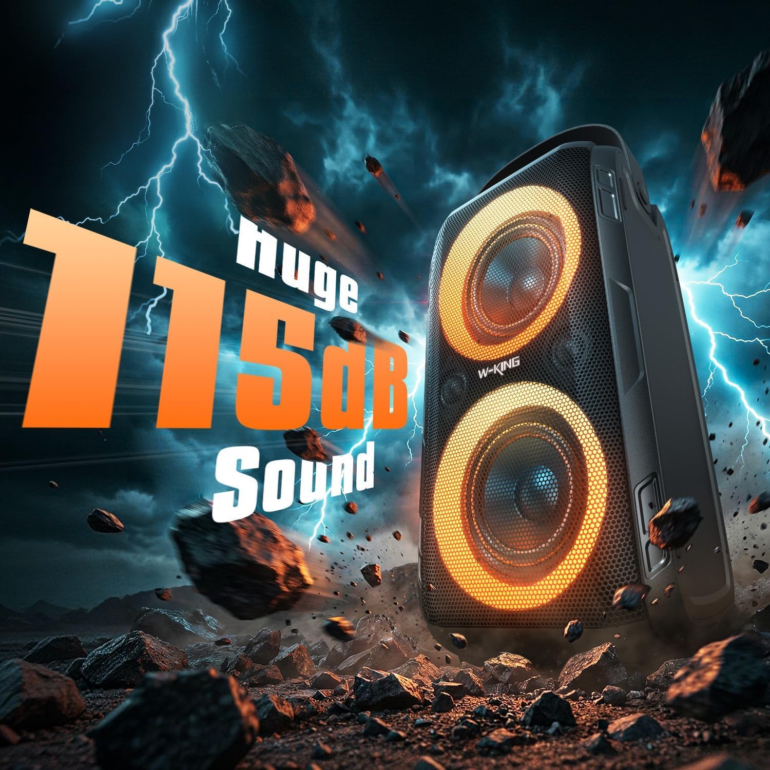 Detalle de 180W PEAK W-KING Bluetooth Musikbox mit 105 dB, IPX5, LED-Licht & 24h Akku