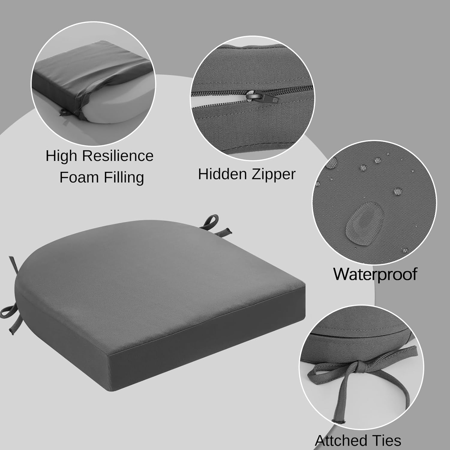 Thumbnail 2 de PRIMEPATIO Outdoor Garden Chair Cushions Set of 2 (7cm thick, waterproof) – Dark Grey, 50 x 50cm