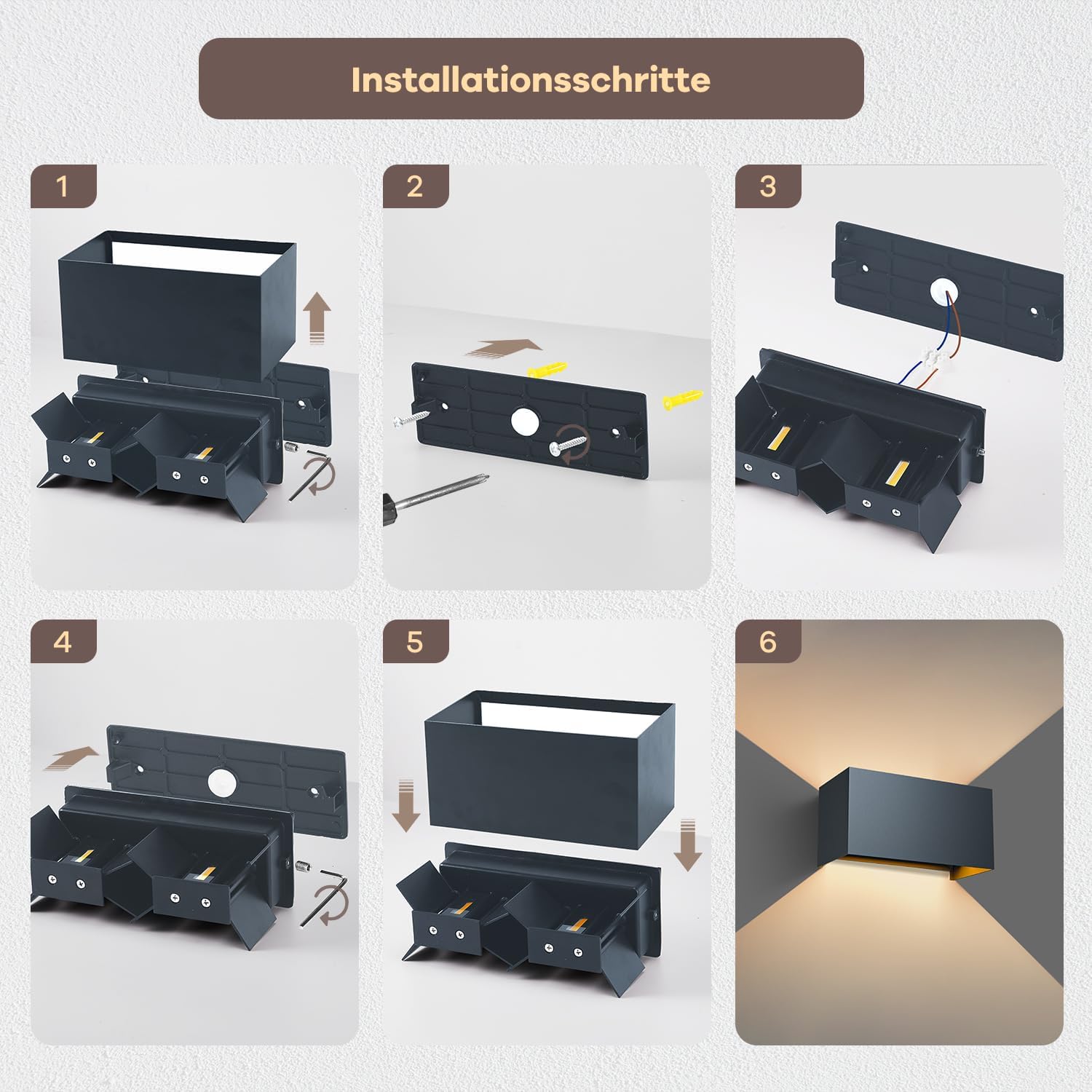 Detalle 2 de Vatato LED Wandleuchte 24W | Außenleuchte aus Aluminium, IP65, 3000K, verstellbarer Abstrahlwinkel – Anthrazit
