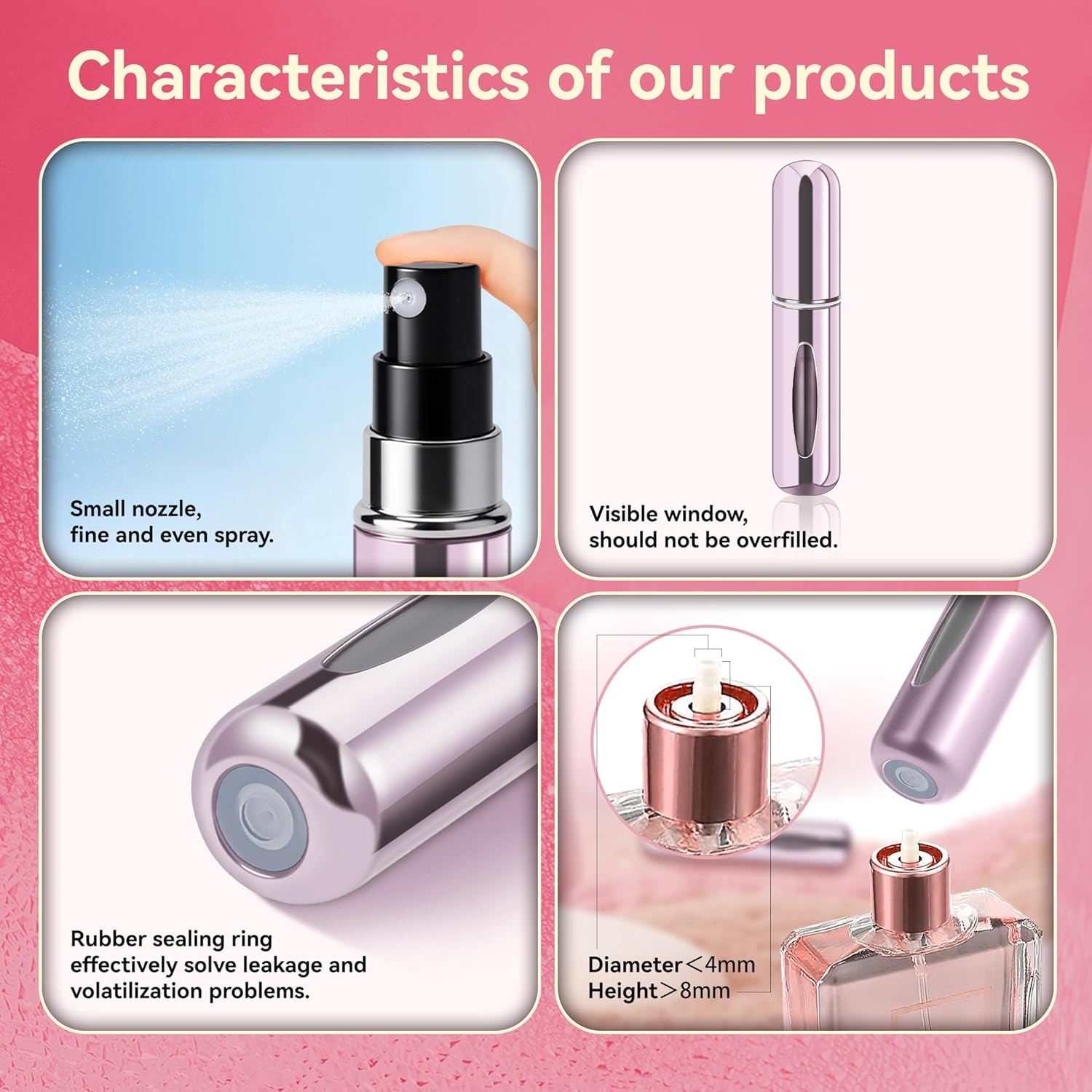 Detalle de forebile XSP-01 Refillable Perfume Atomizer, 5 mL Aluminum, 4-Pack