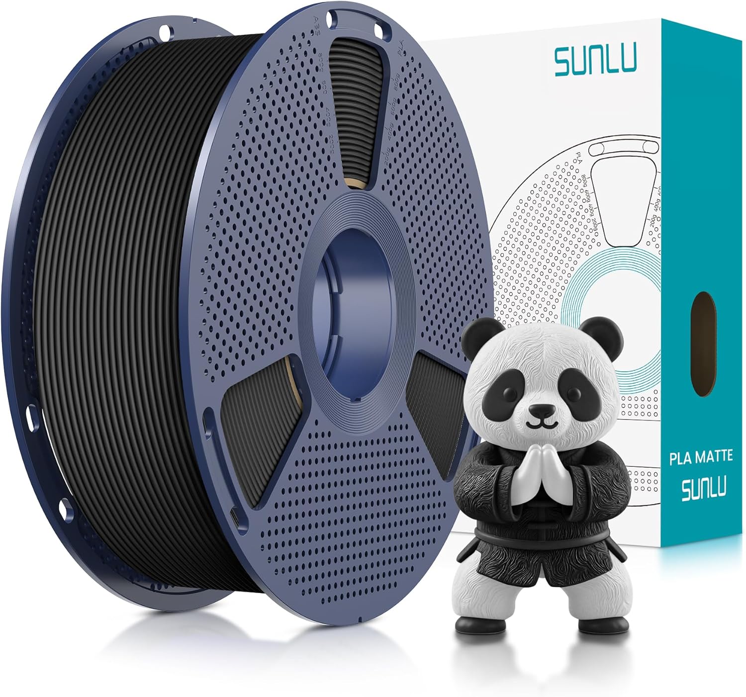 Thumbnail 1 de SUNLU Matte PLA Filament 1.75 mm Schwarz – 1 kg Matte Oberfläche, neat winding, für FDM 3D-Drucker