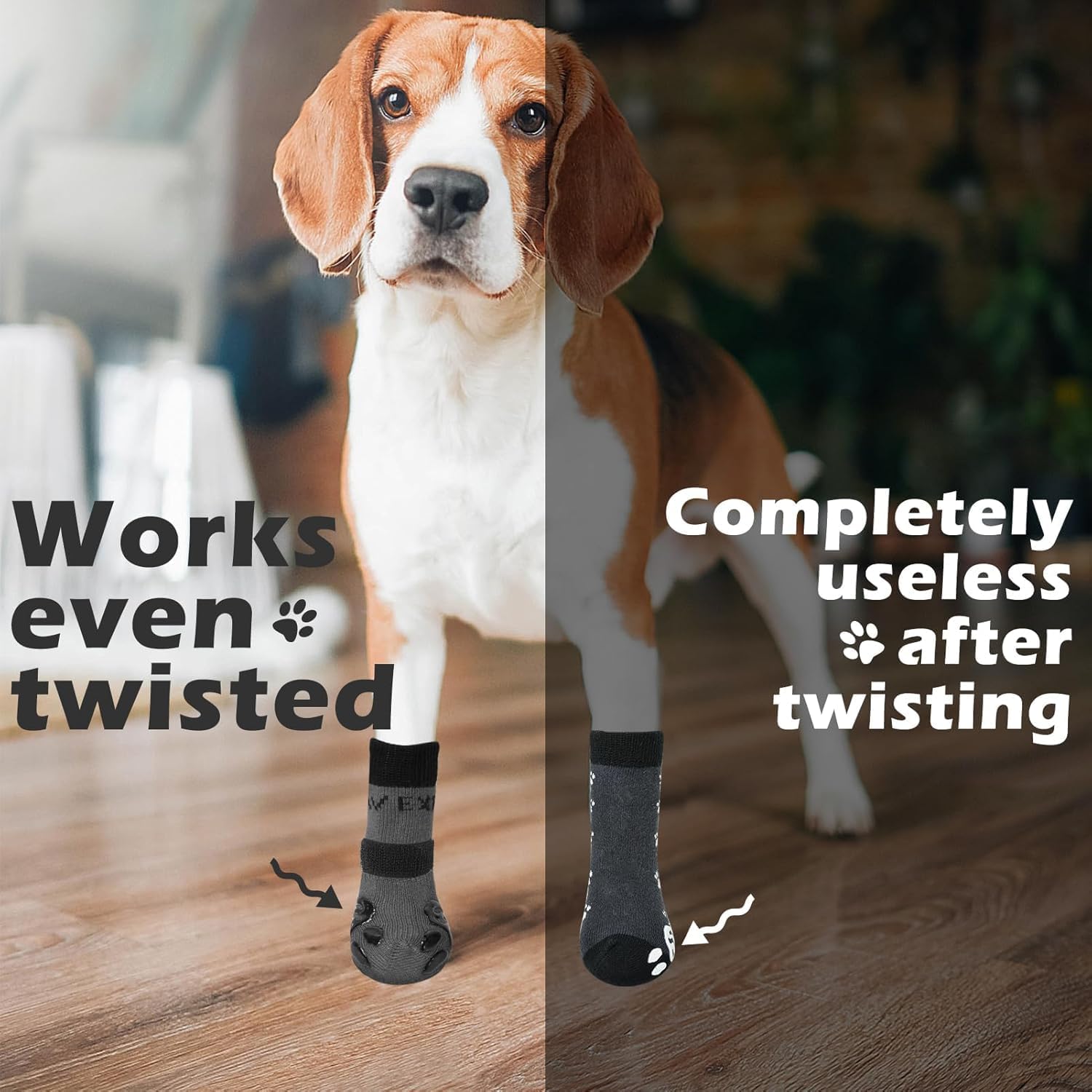 Detalle de EXPAWLORER Anti-slip Dog Socks with Grips (Gel) — Double-sided paw protectors for hardwood floors, Black, XL