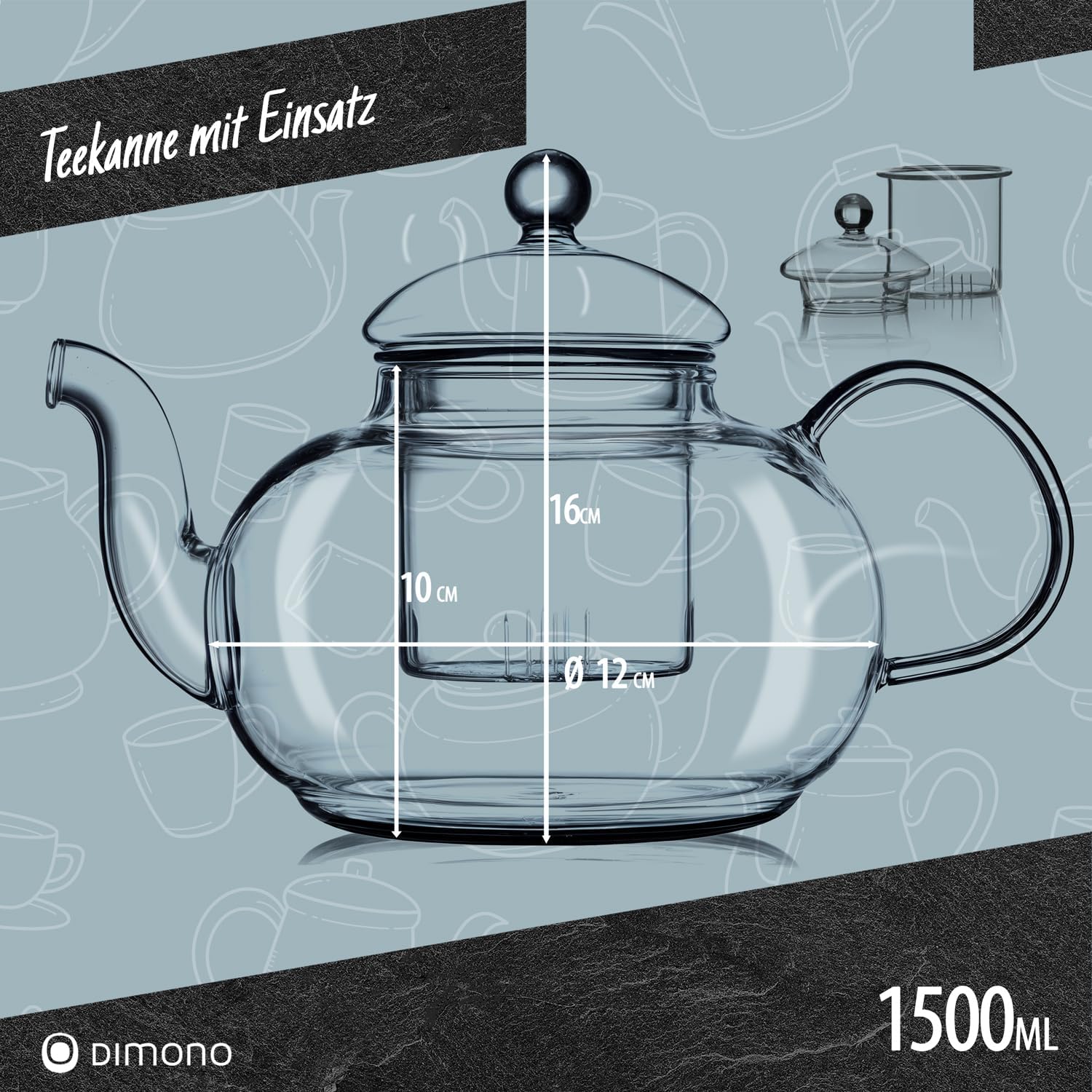 Thumbnail 4 de Dimono 1500 ml Glass Teapot with Strainer, Mouth-Blown Borosilicate
