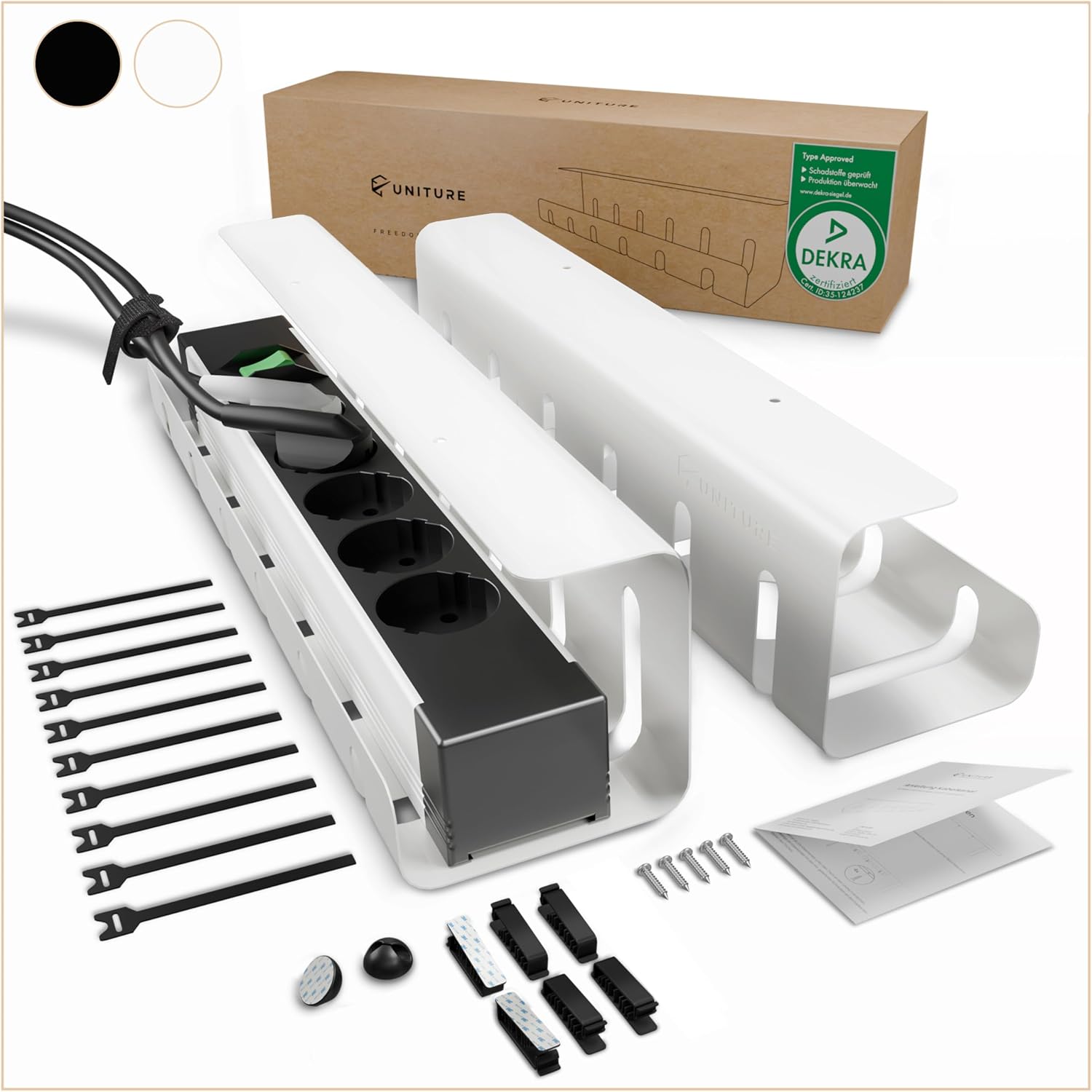 Detalle de UNITURE® AK3-AT1-GL-M-X kabelgoot, set van 2 in wit staal