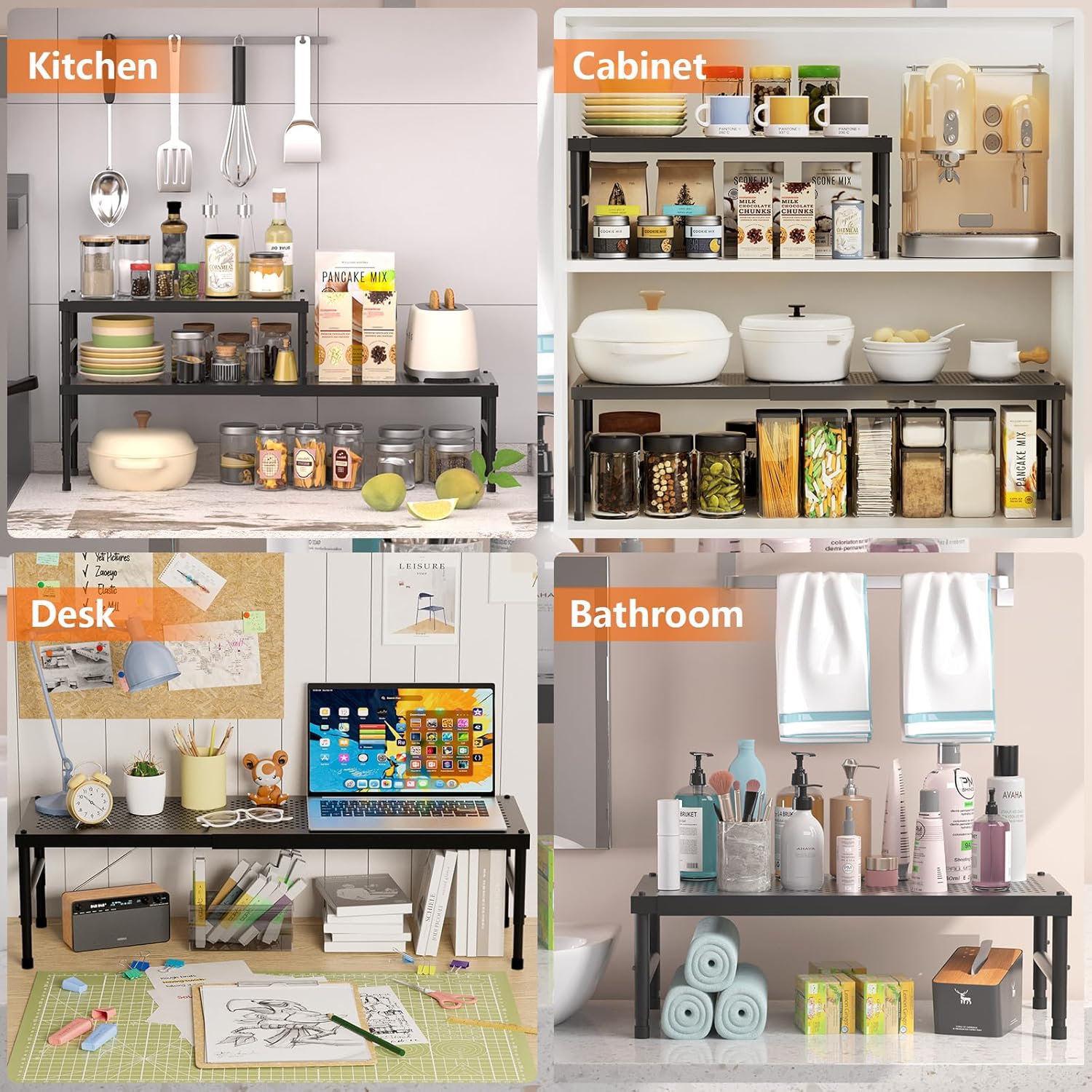 Thumbnail 6 de SKYSER Spice Rack Kitchen Cupboard Shelf Organiser (Expandable, Adjustable Height, Black)