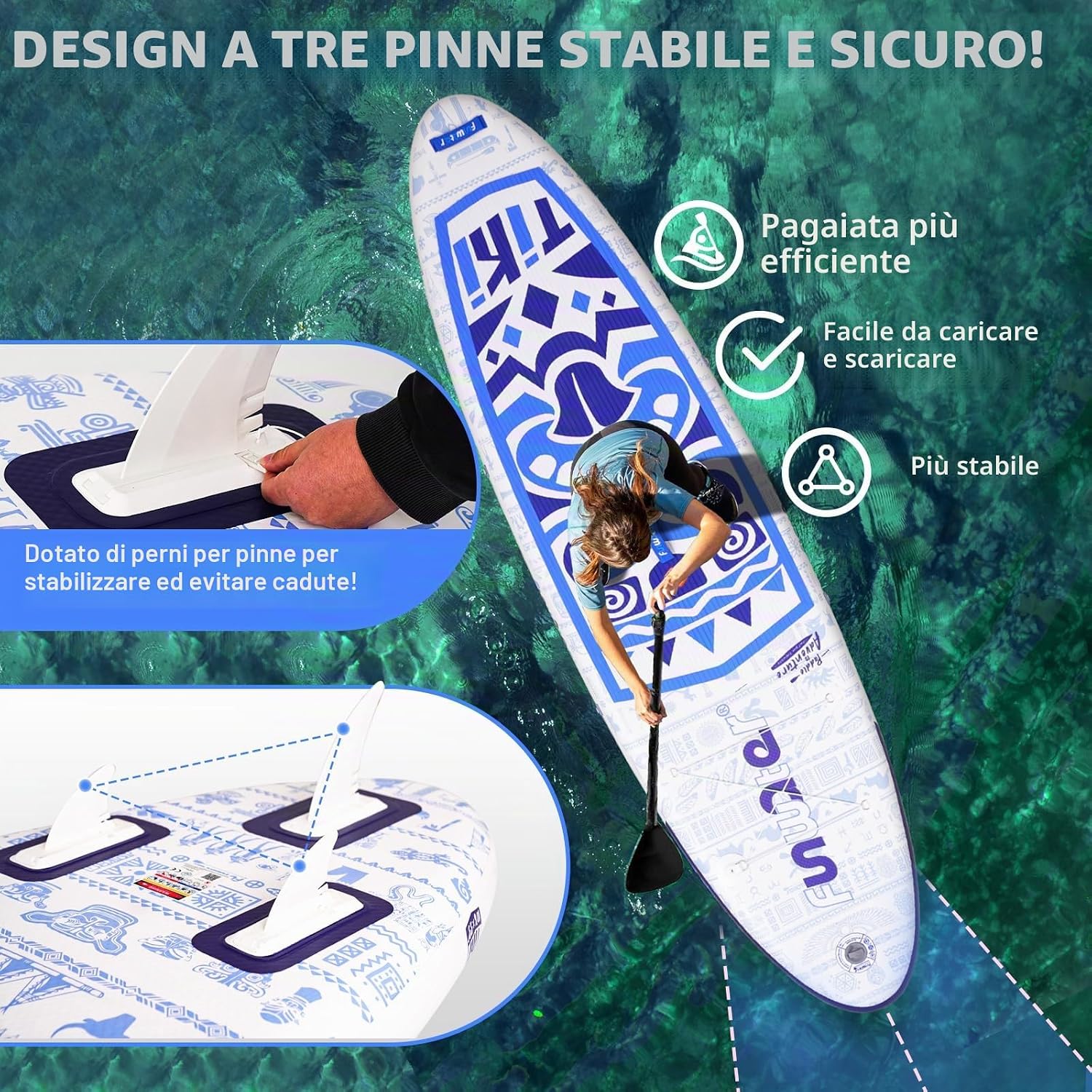 Detalle de FunWater Tavola Gonfiabile con Pinne e Guinzaglio: telaio robusto per SUP accessibile a tutti