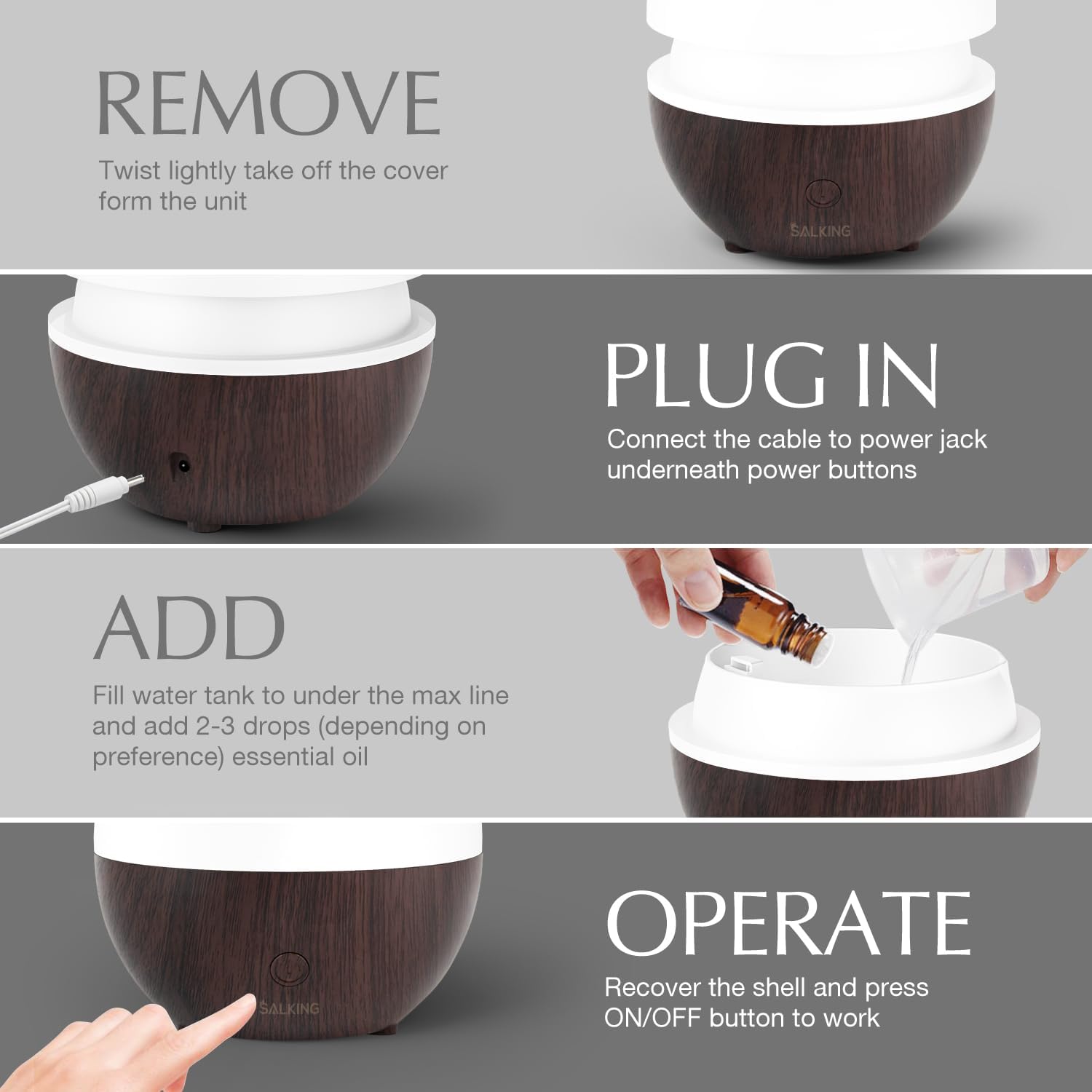 Thumbnail 6 de SALKING Essential Oil Diffuser 100ml – Small Ultrasonic Diffuser with Auto Shut-Off (Dark Wood)