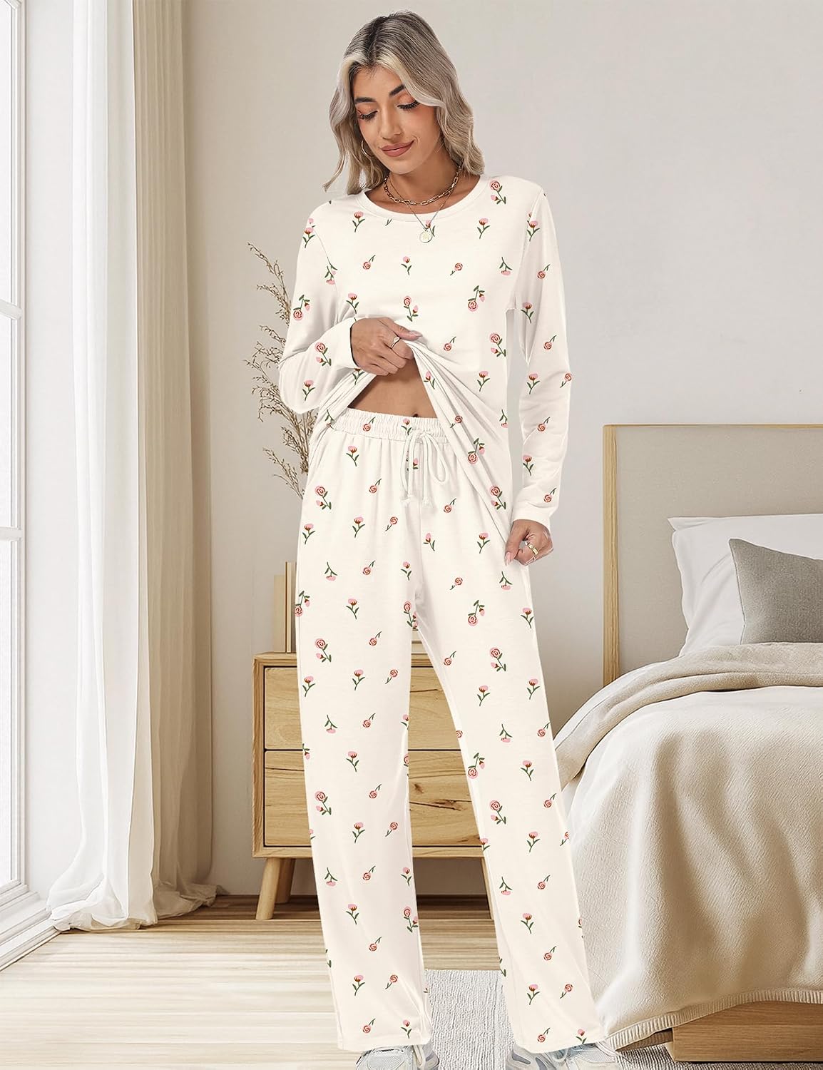 Detalle de Rapbin Schlafanzug Damen Lang Pyjama Set