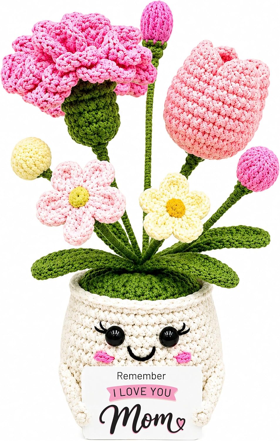 Detalle de THEGIFTY Pot-Mom-A001 Crochet Flower Pot for Mom, Wool Keepsake Decor