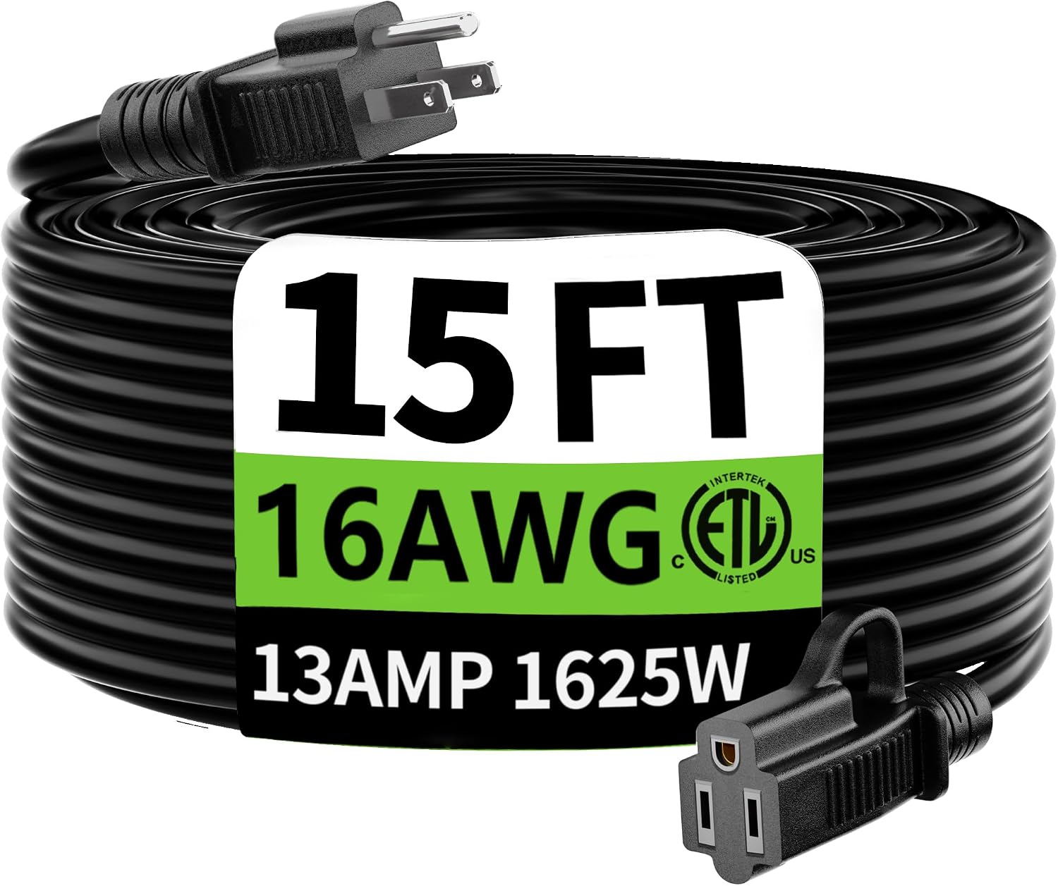 Detalle de HUANCHAIN 15 ft Indoor/Outdoor Extension Cord, 16/3, Waterproof, 13A