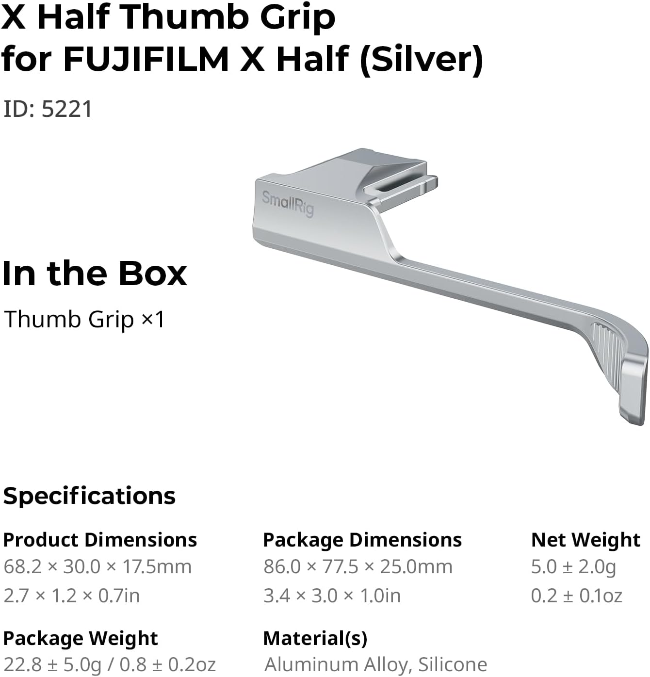 Thumbnail 6 de SMALLRIG X Half Daumengriff für Fujifilm X Half 5 g