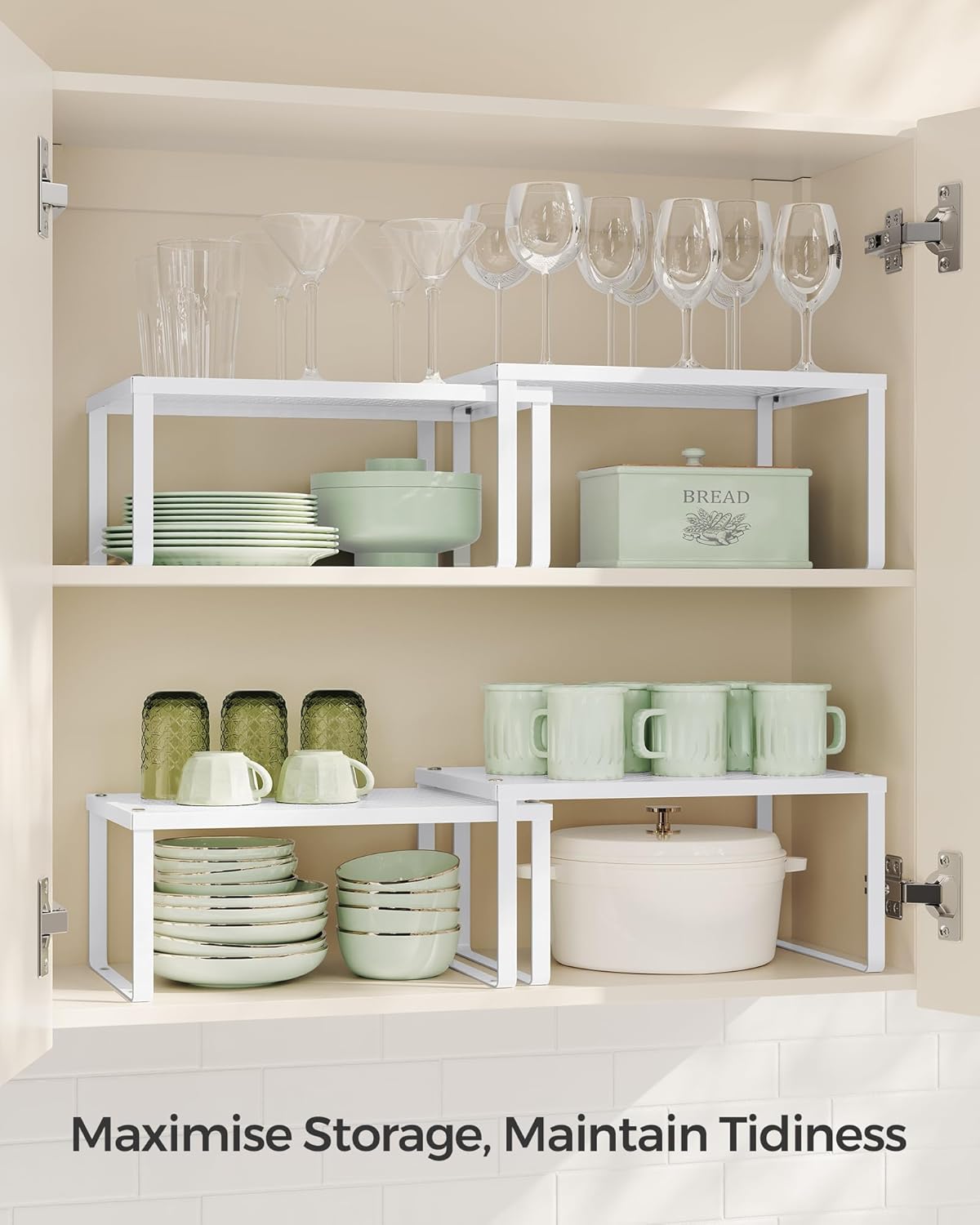 Detalle de SONGMICS KCS01WT Stackable cupboard organisers (set of 2)