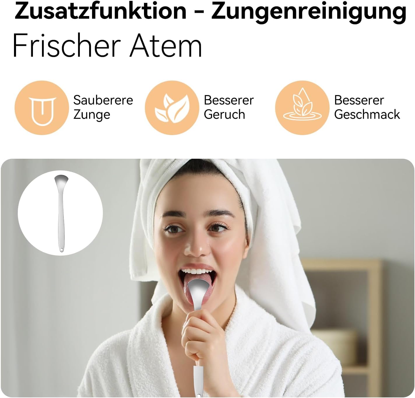 Thumbnail 3 de JTF Elektrische Schallzahnbürste mit Zungenreiniger, 6 Bürstenköpfen, 3 Modi & 40.000 VPM (Silber)