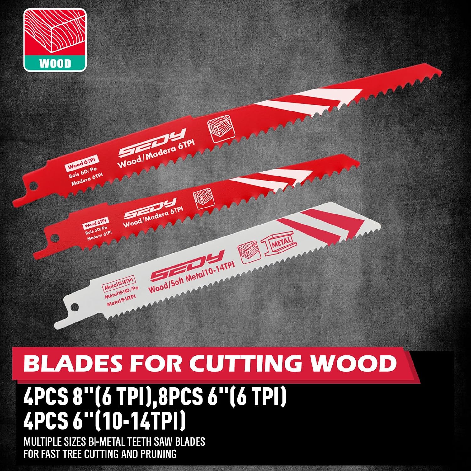 Detalle de SEDY 82064 Reciprocating Saw Blade Set, 6- and 8-Inch, 20-Piece