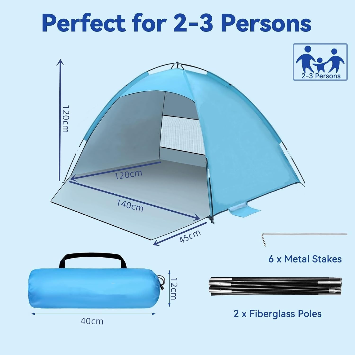 Detalle de Beach Shelter with UV Protection UPF 50+ — Small Beach Tent for 2–3 People