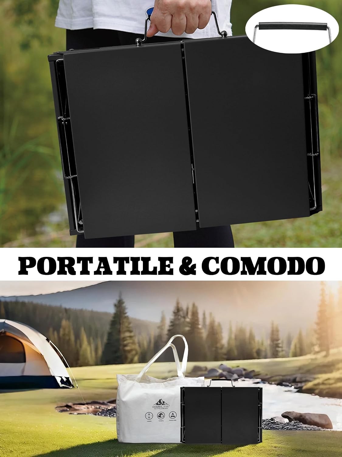 Detalle de Charmline Griglia a Carbone Portatile 47 x 34 cm: pieghevole e pronta all’uso per campeggio, picnic e feste