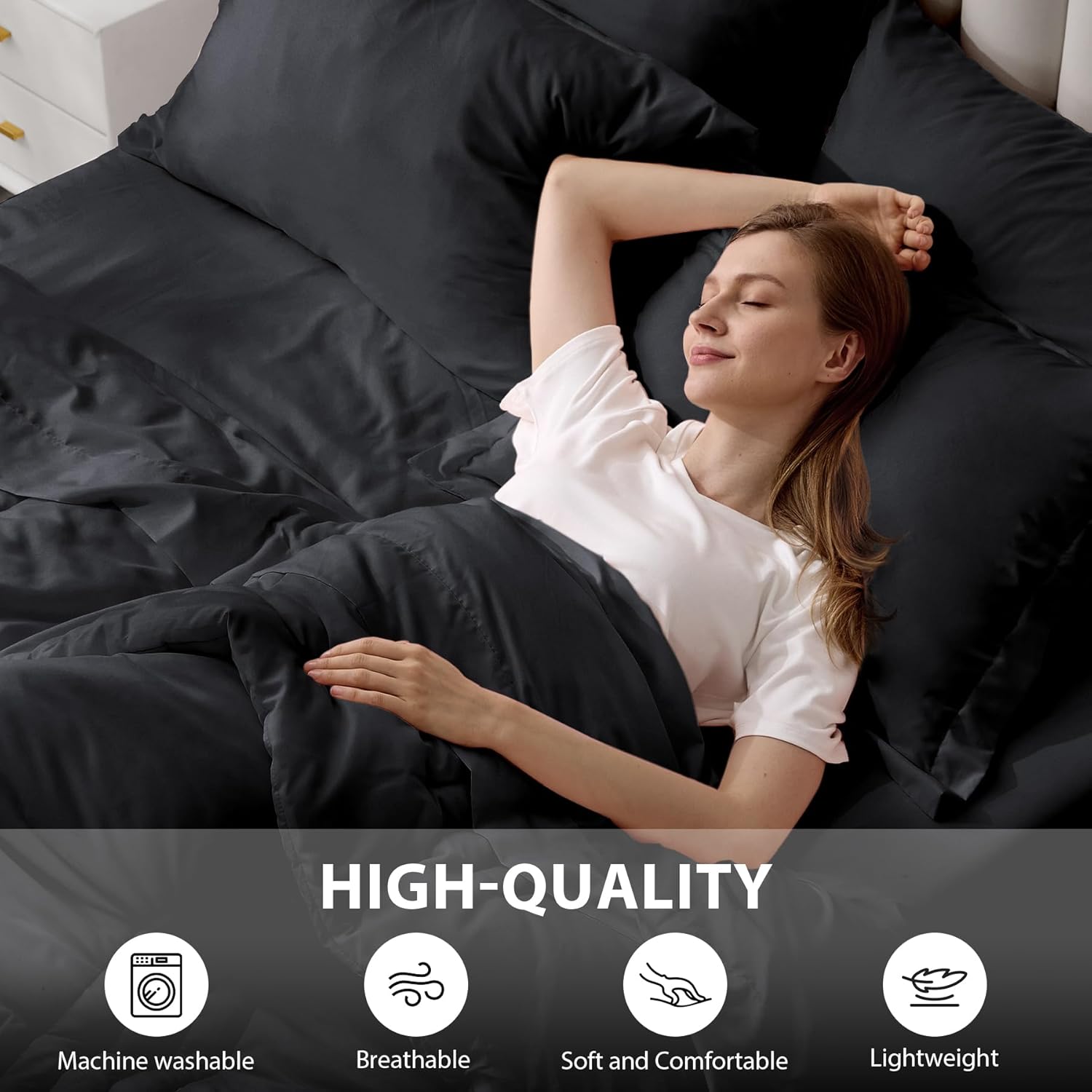 Thumbnail 4 de Velorose Queen Comforter Set Black – 7-Piece Bed in a Bag for All Seasons
