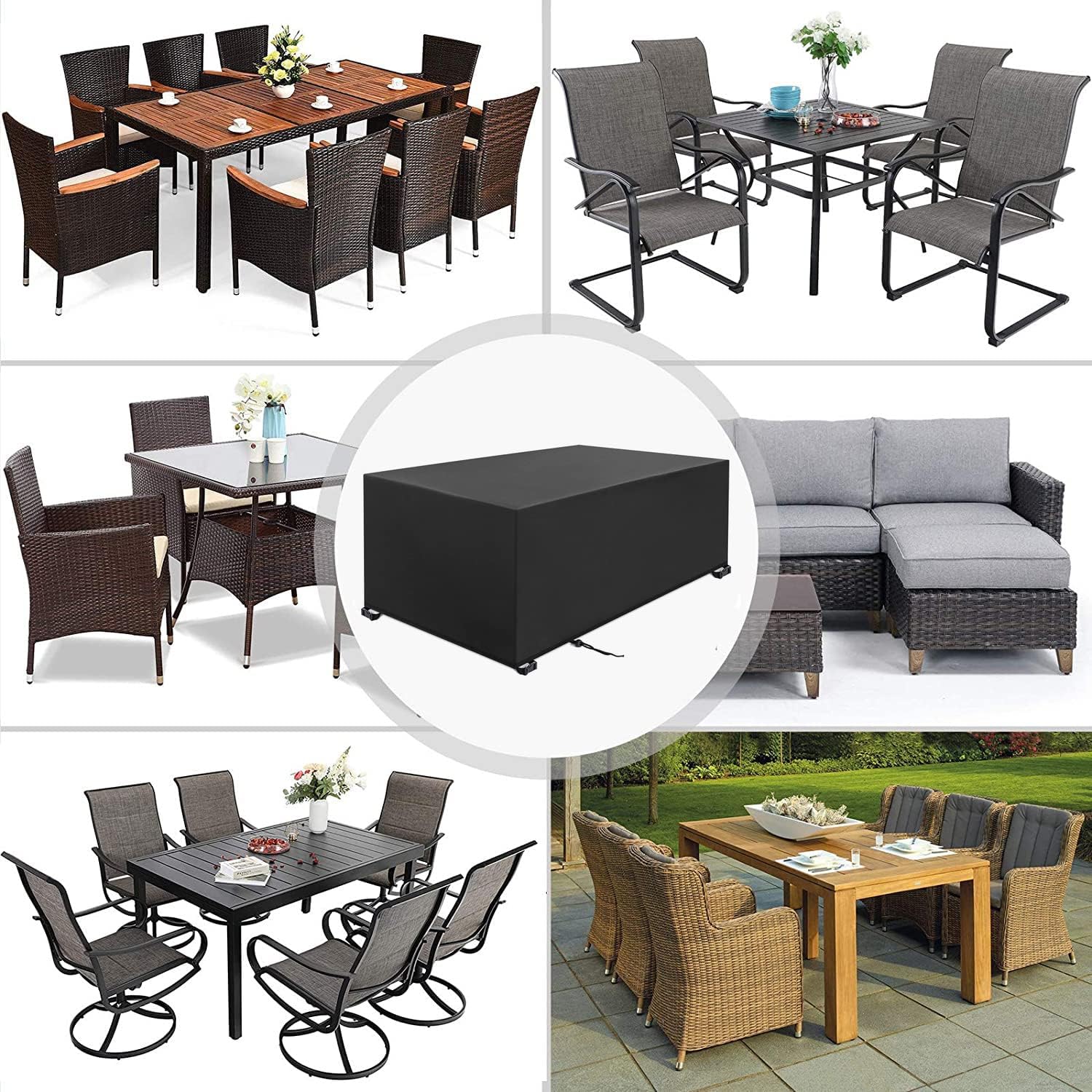 Thumbnail 6 de Aipwerer Abdeckung für Gartenmöbel wasserdicht – Schutzhülle 420D/600D für rechteckigen Gartentisch (230x165x80 cm, Schwarz)