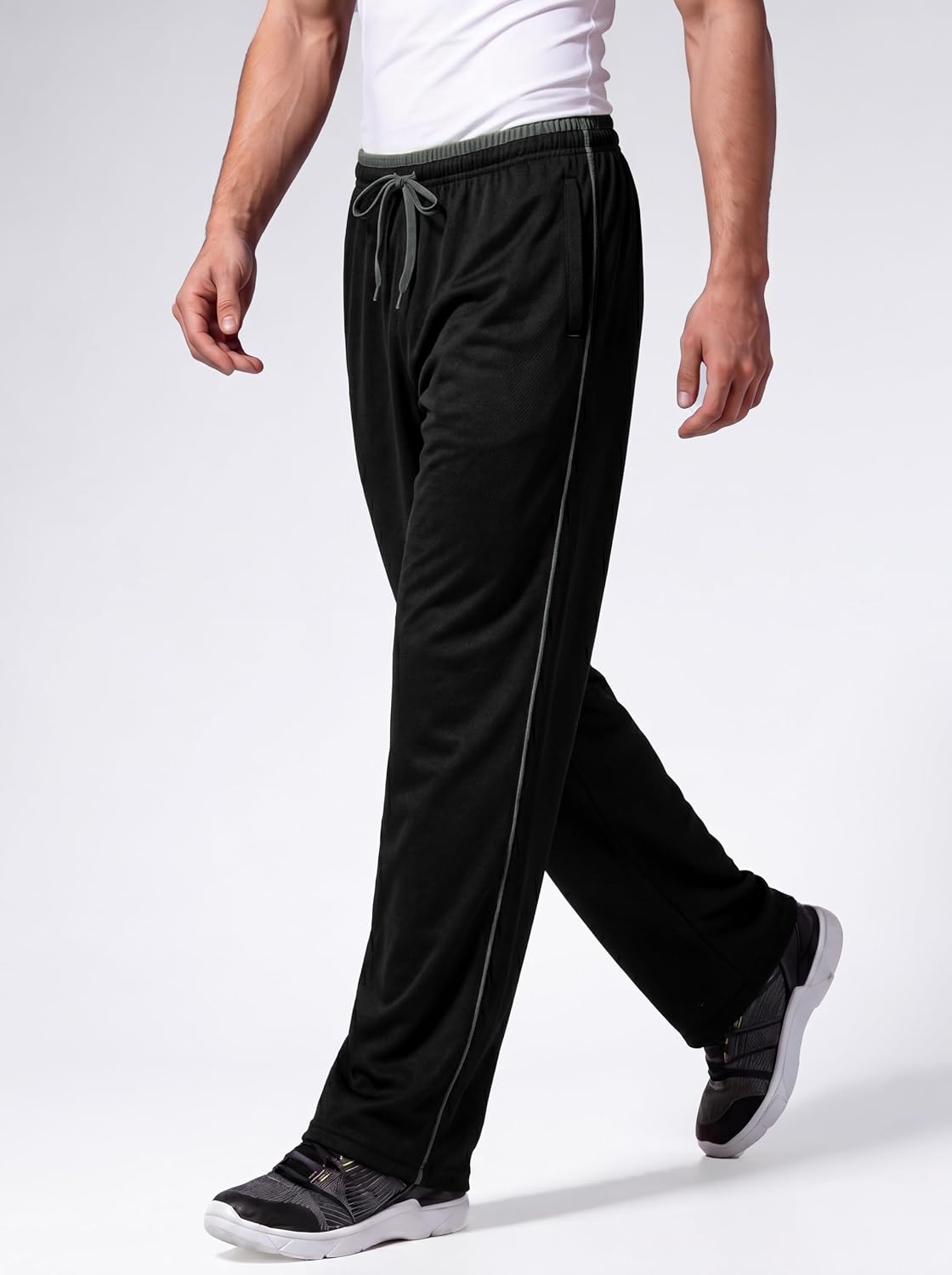 Detalle 2 de KEFITEVD men’s tracksuit bottoms open hem quick-dry mesh joggers with zip pockets