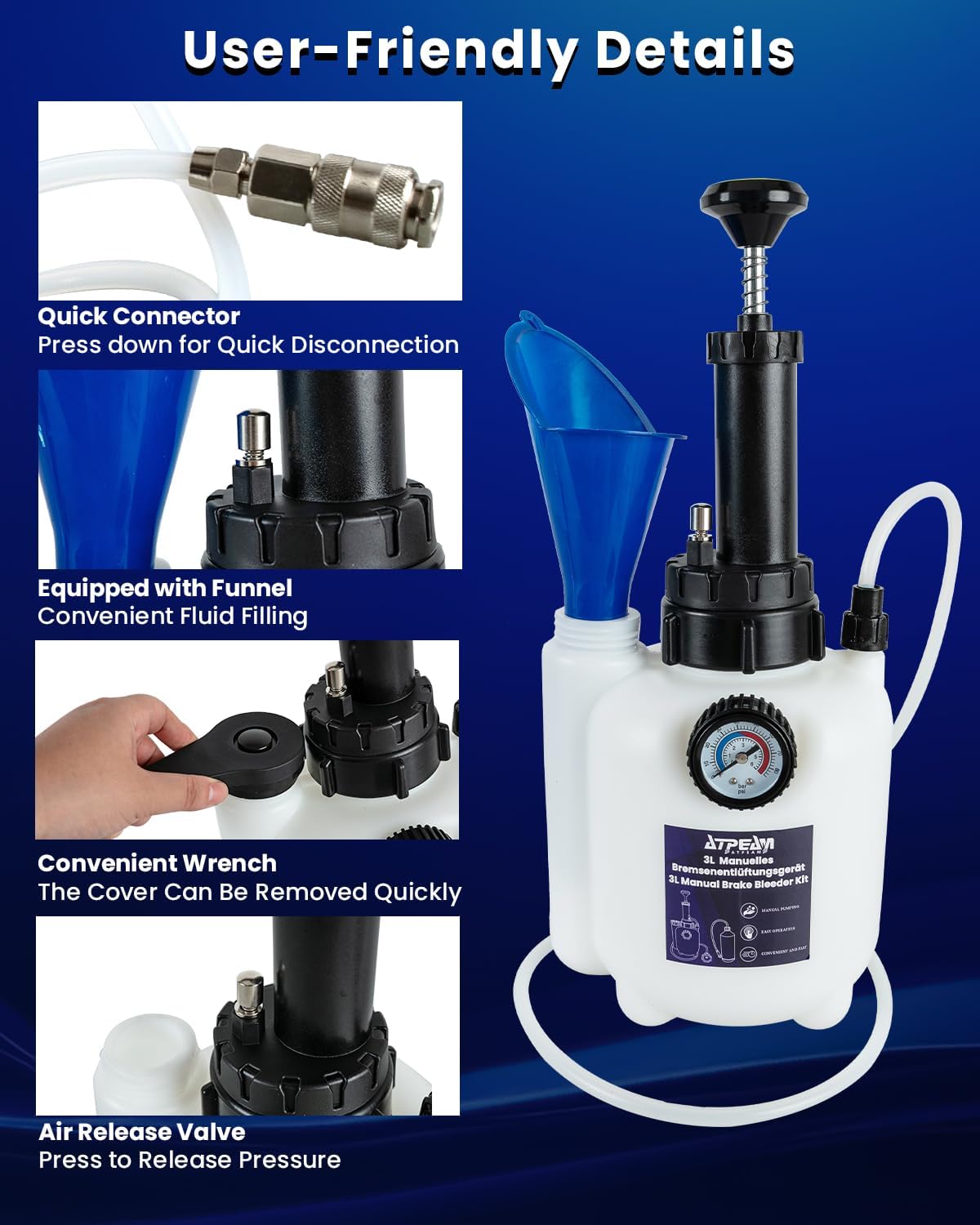 Detalle de ATPEAM Purgeur de Frein Manuel 3L – Kit Vidange Liquide de Frein et Huile pour Voiture et Moto