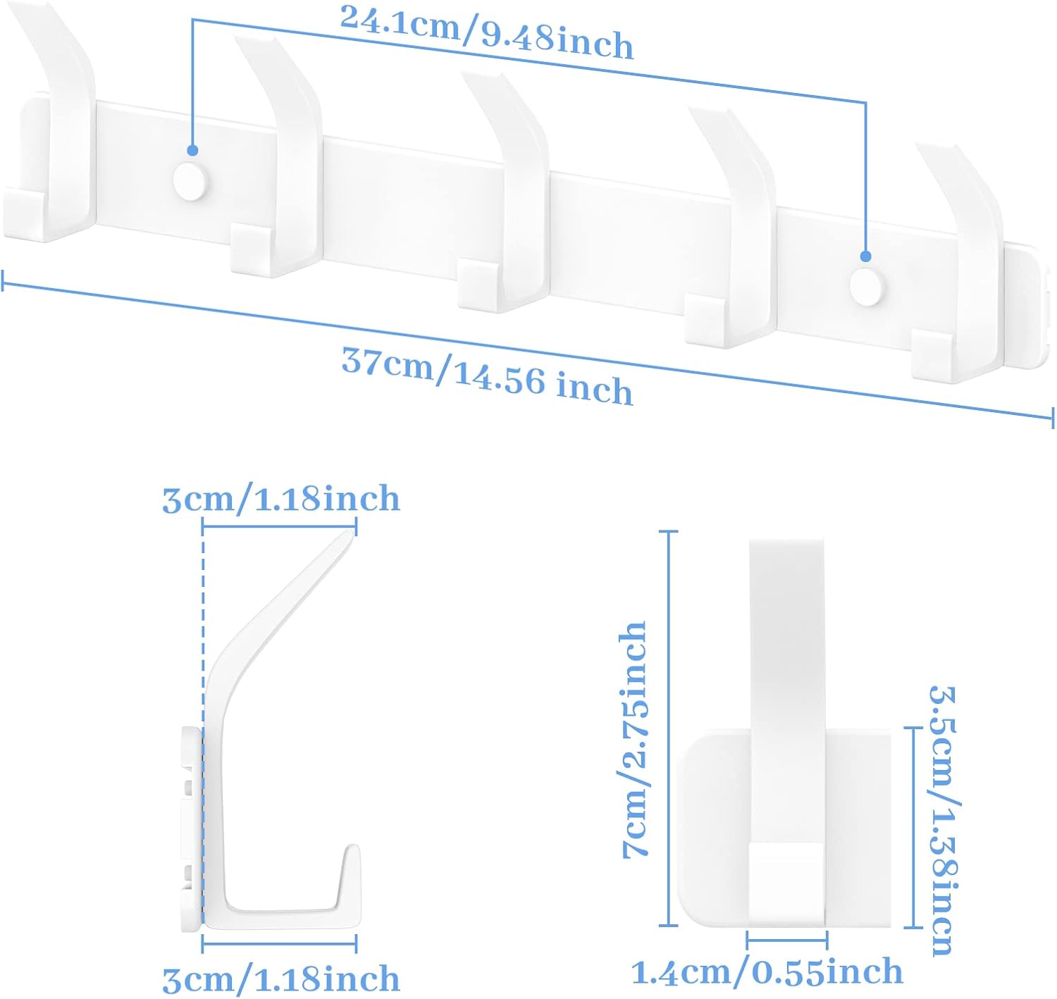 Detalle 2 de TENXSNUG Appendiabiti da Parete con 5 Ganci – design moderno, antiruggine