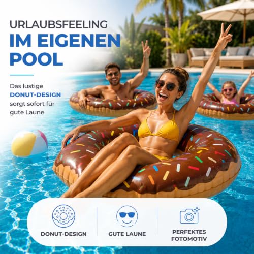 Detalle 2 de Aufblasbar Donut Schwimmring braun Ø 120 cm mit Biss – XXL-Schwimmring für Erwachsene & Kinder