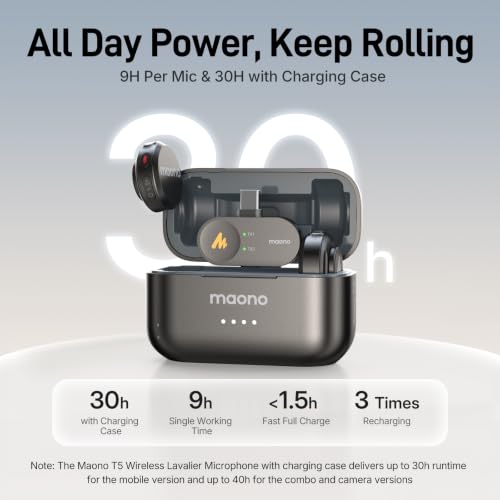 Detalle 2 de MAONO Wave T5, micrófono inalámbrico de solapa USB-C, 48 kHz/24 bits