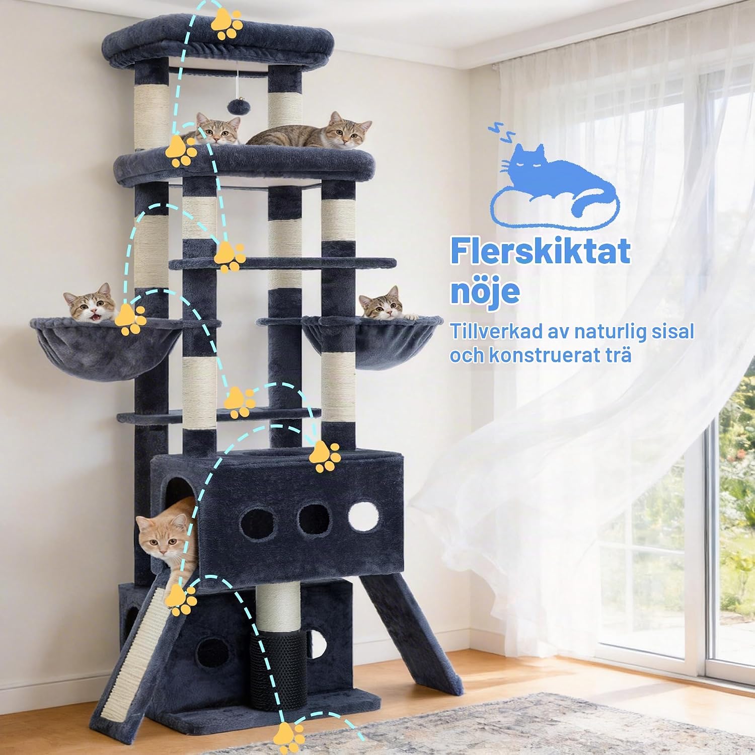 Thumbnail 6 de Hey-brother MPJ085G klösträd, 181,5 cm med sisal och två plattformar