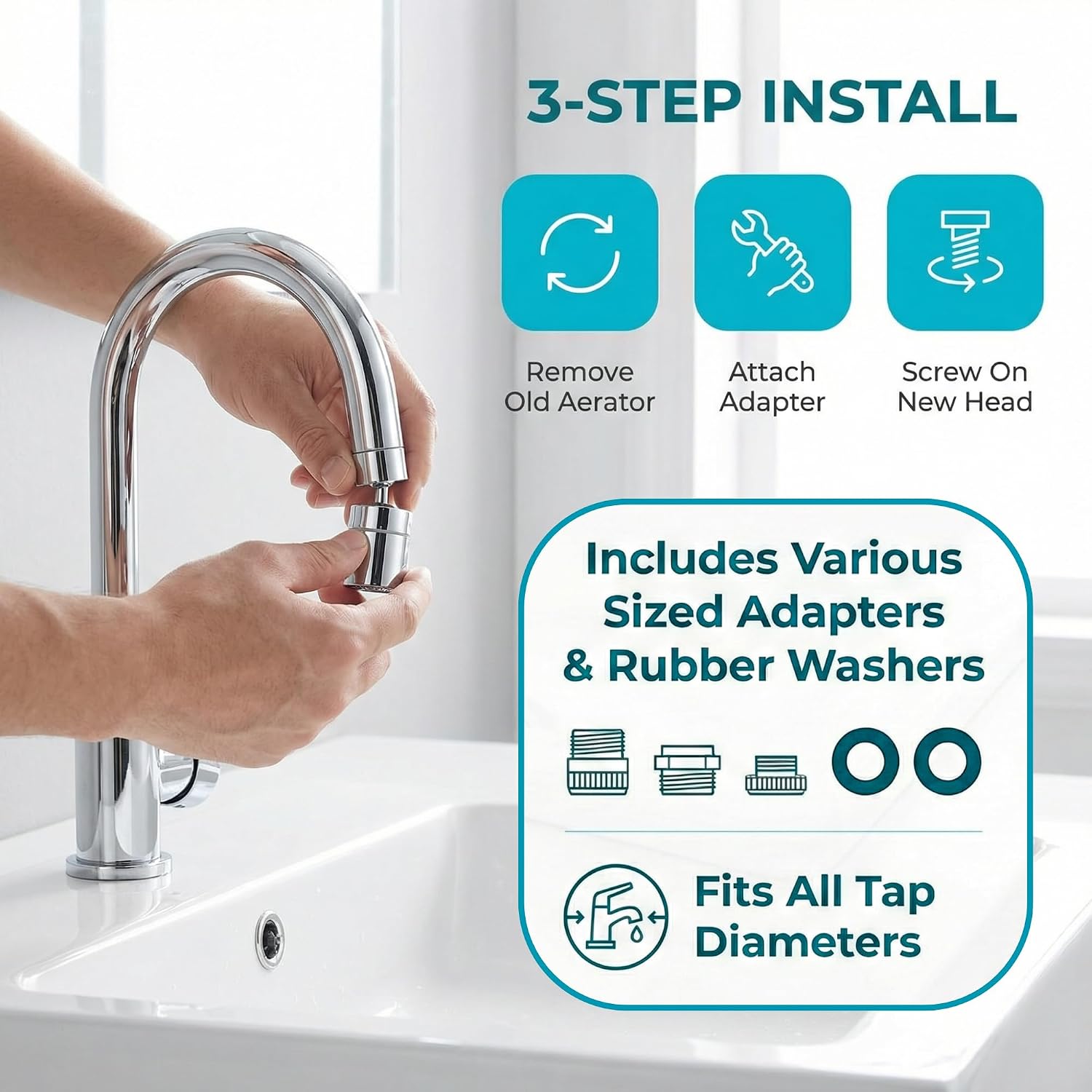 Thumbnail 3 de Kitchen Tap Spray Head with 360° Swivel Spout and 2-Mode Spray