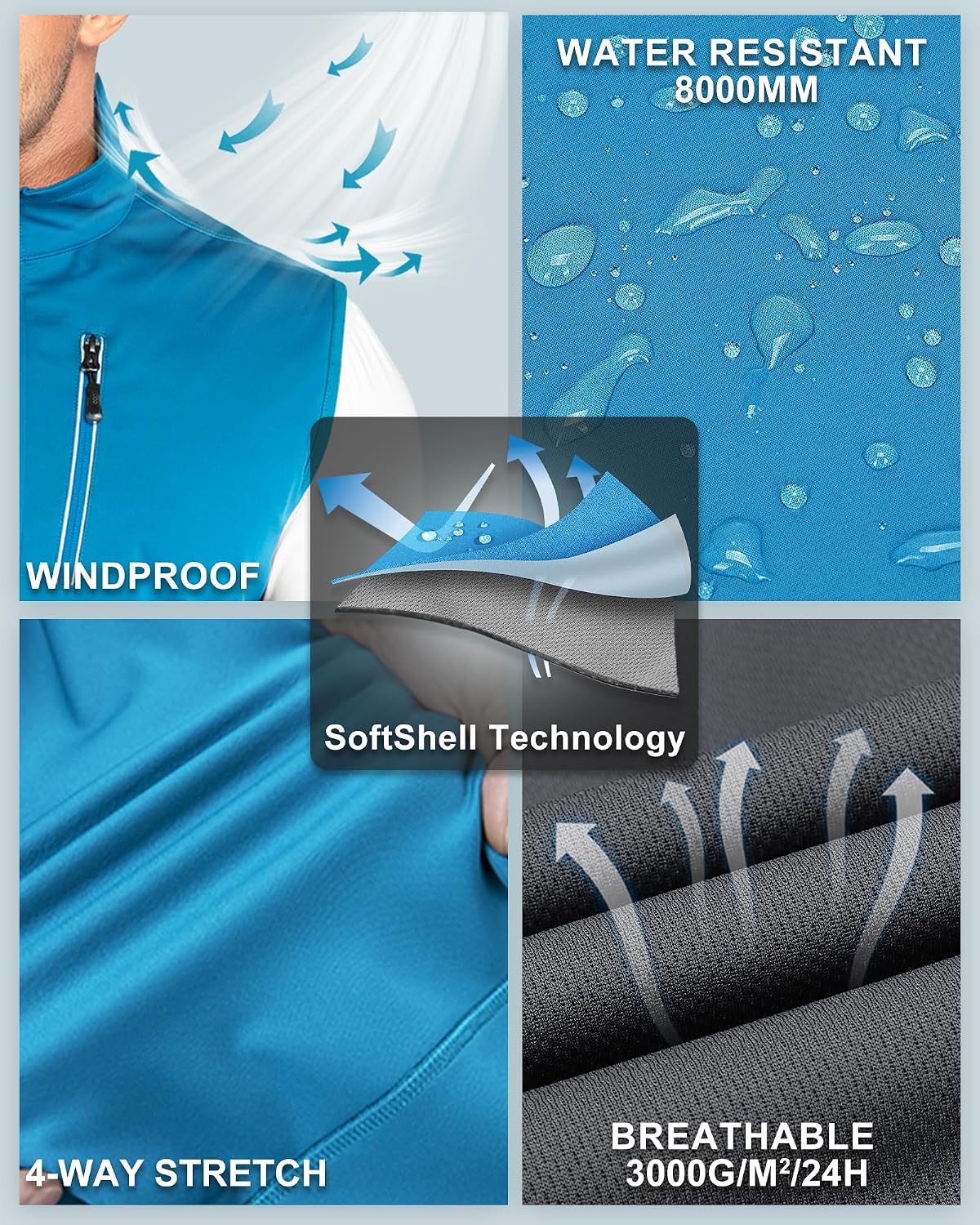 Detalle de 33,000ft leichte Softshell-Weste für Herren – winddicht, wasserdicht und atmungsaktiv