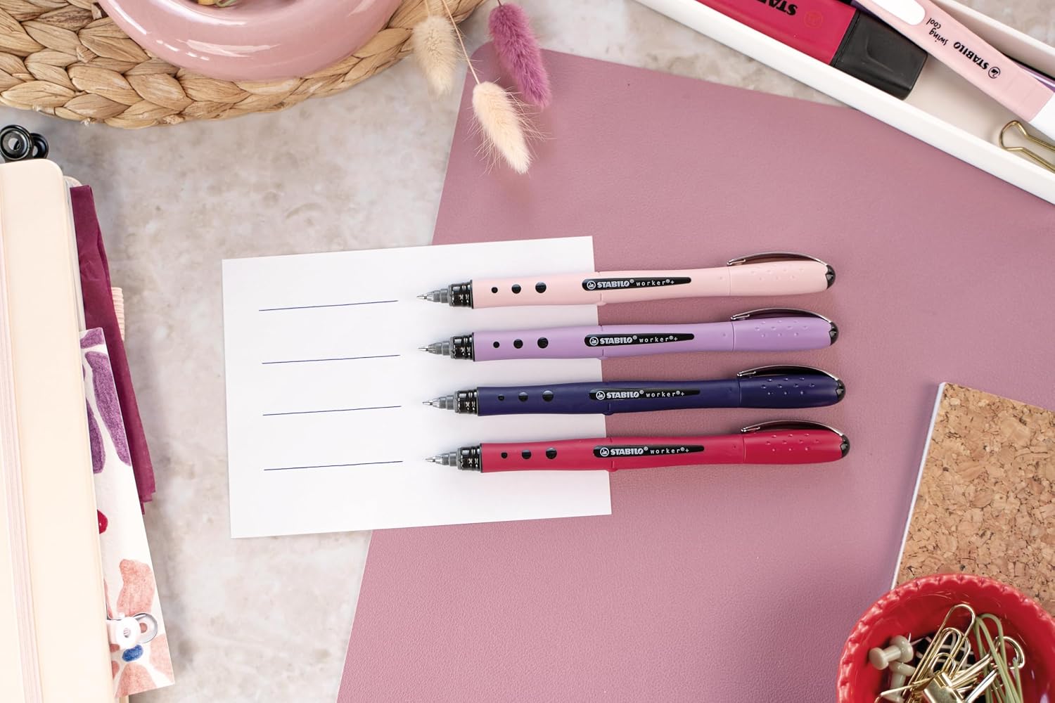 Detalle de STABILO worker+ NatureCOLORS Wildflower – Penna roller blu, 4 colori in astuccio