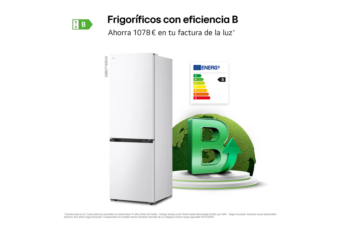 Thumbnail 4 de Frigorífico Combi LG GBBS716BSW DoorCooling+ 1,86 m, 375 L, Serie 700, color blanco