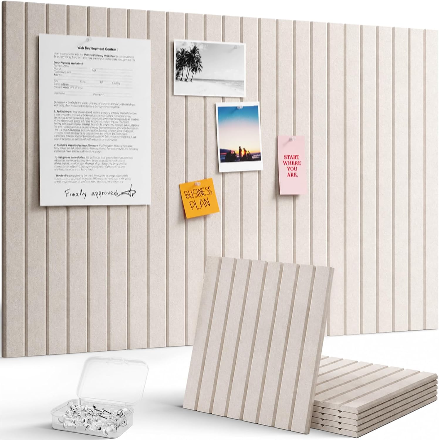 Detalle de Lifewit 25207 36" x 24" Felt Bulletin Board, 6-Piece Set, Oatmeal
