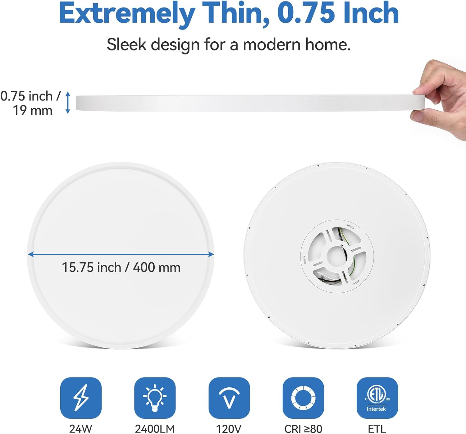 Thumbnail 4 de CycevSun CL40-W2P 15.8-Inch Dimmable LED Flush-Mount Ceiling Light, 2-Pack