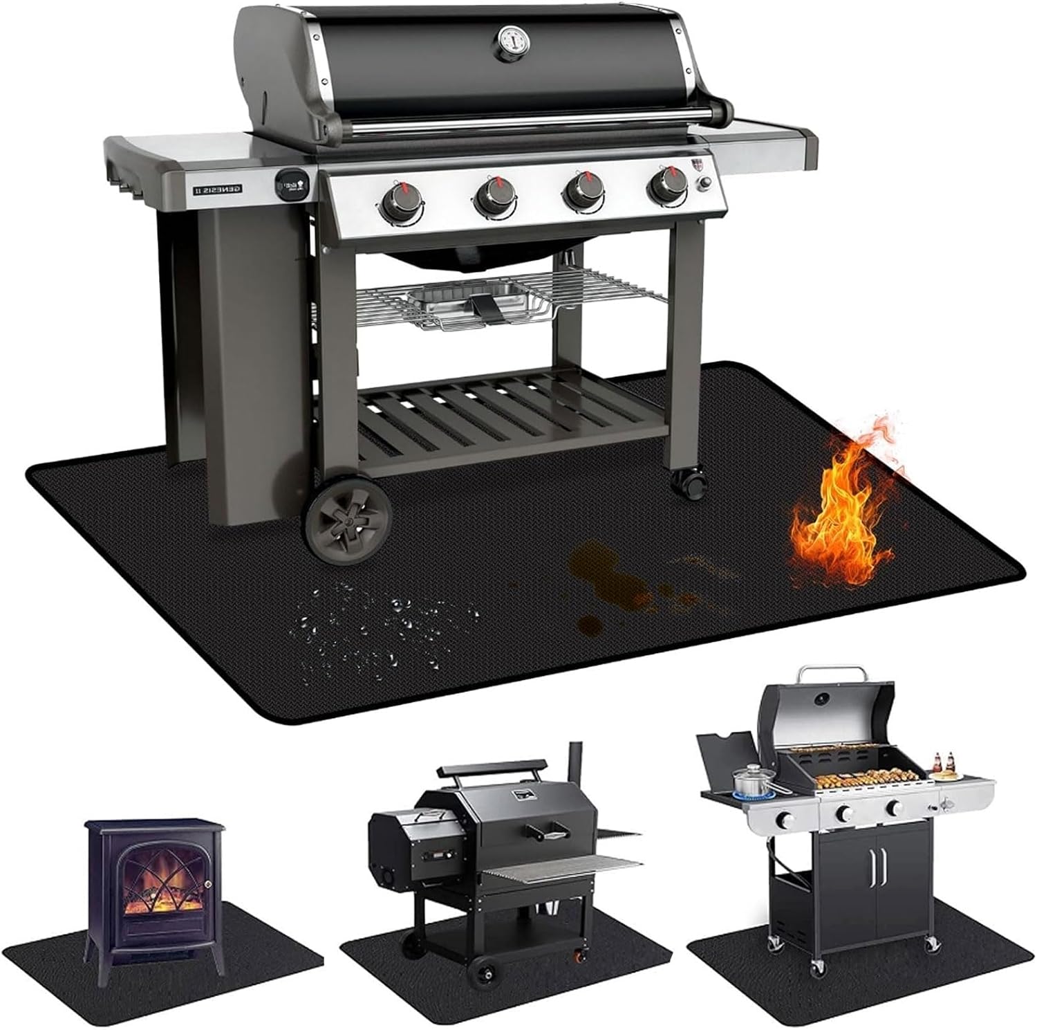 Detalle de TOPCHANCES Tappetino protettivo per pavimenti BBQ 122 x 76 cm: ignifugo, antiaderente e riutilizzabile